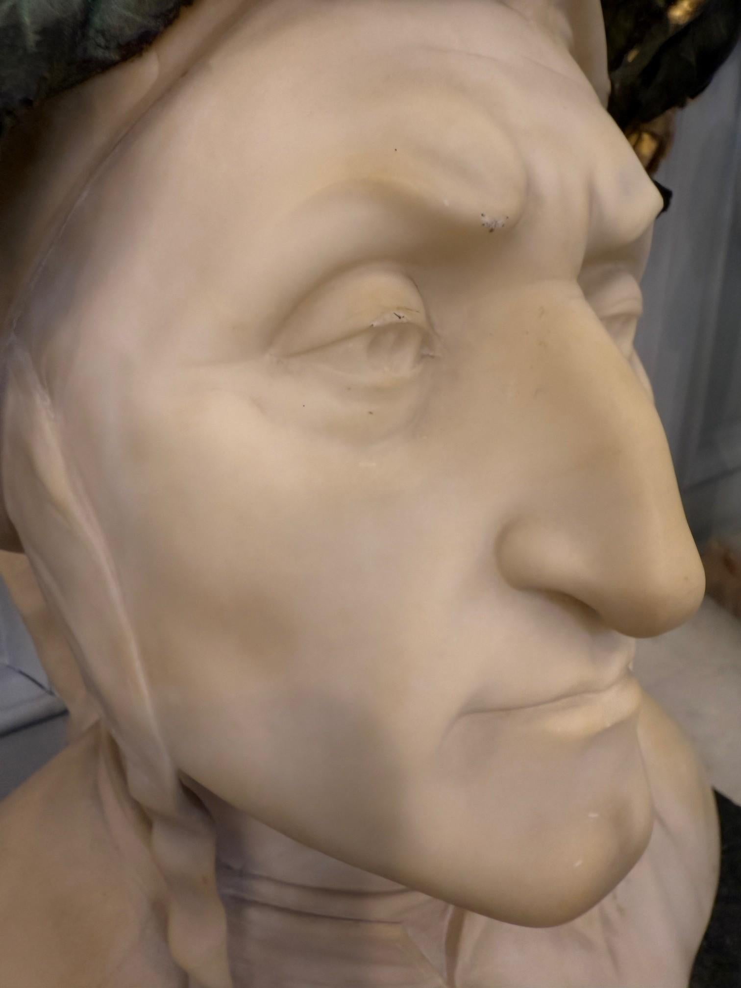 Late 19th Century Alabaster and Bronze Bust Dante Alighieri on a Marble Base For Sale 10