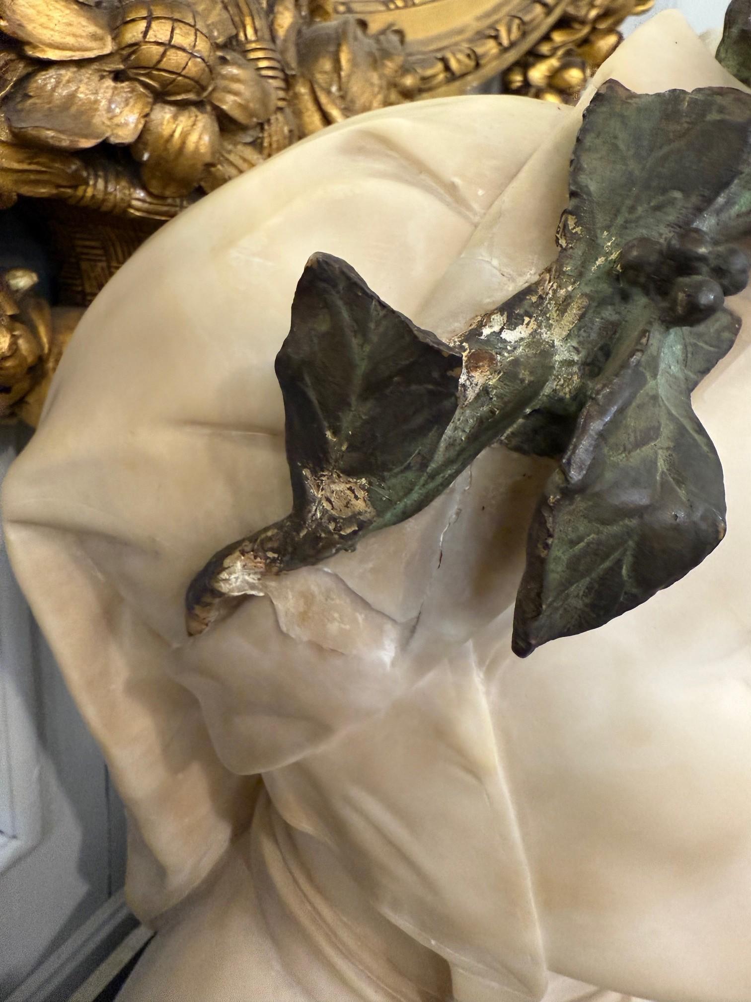 Late 19th Century Alabaster and Bronze Bust Dante Alighieri on a Marble Base For Sale 11