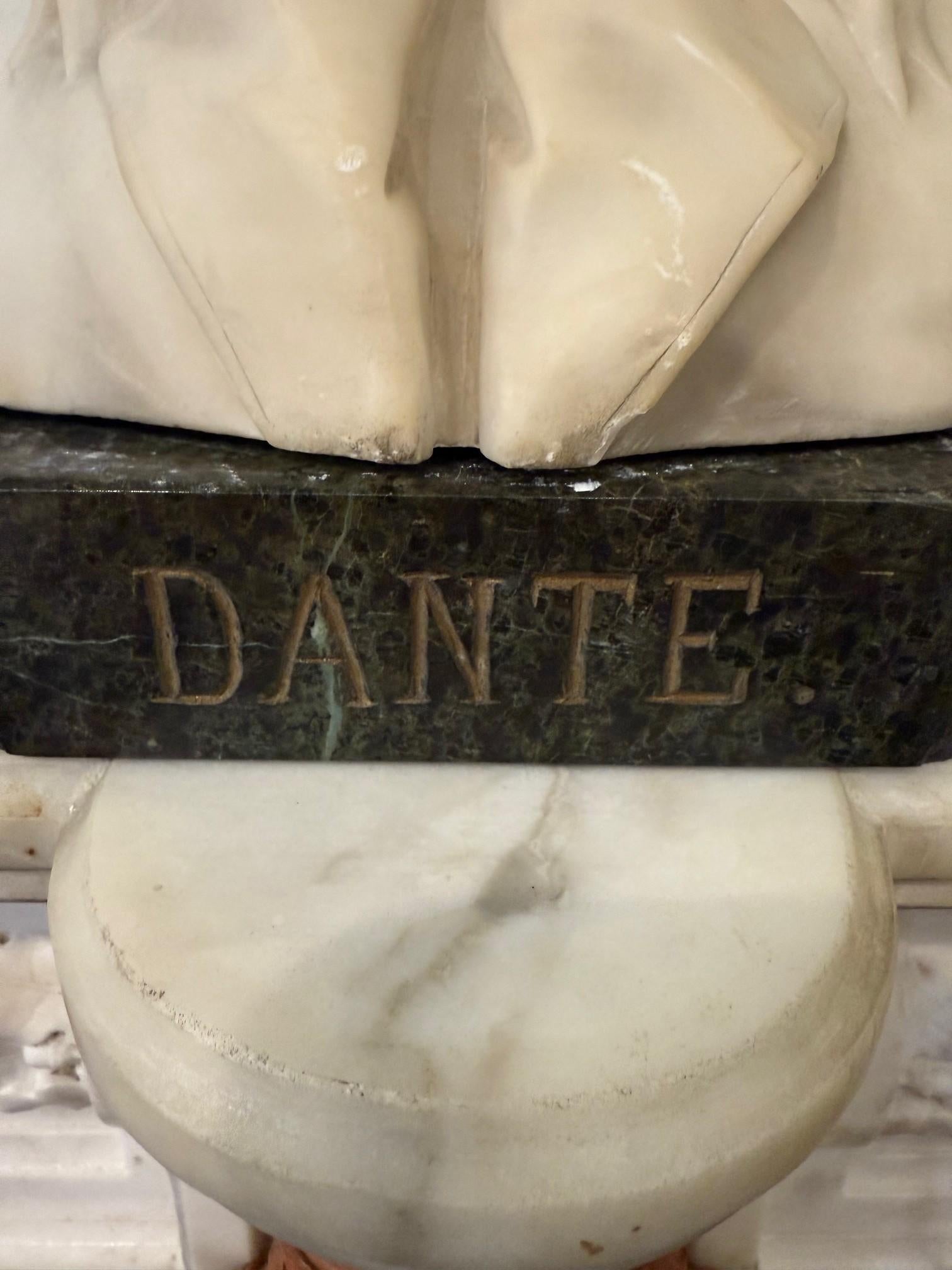 Late 19th Century Alabaster and Bronze Bust Dante Alighieri on a Marble Base For Sale 12