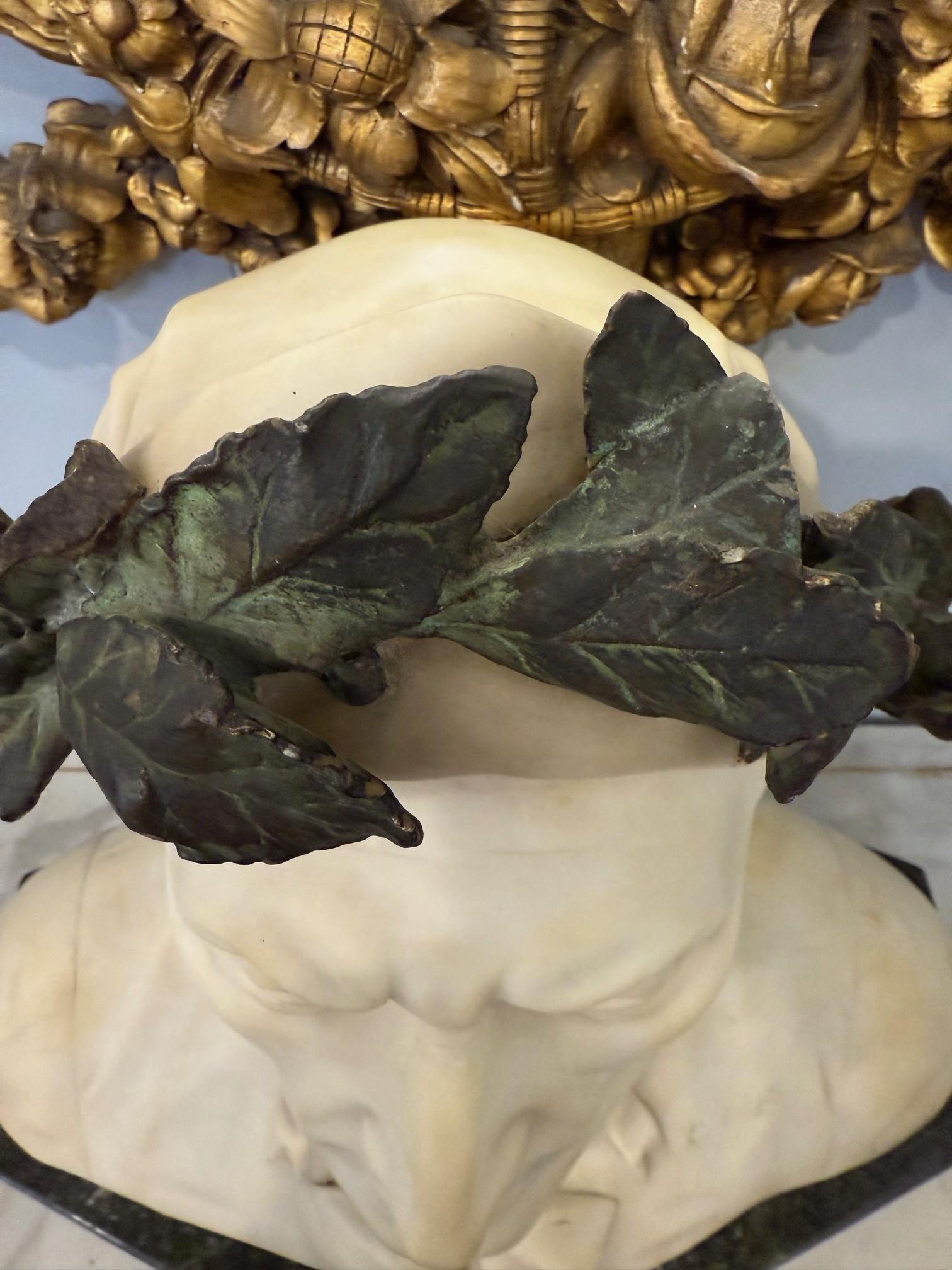 Late 19th Century Alabaster and Bronze Bust Dante Alighieri on a Marble Base For Sale 3