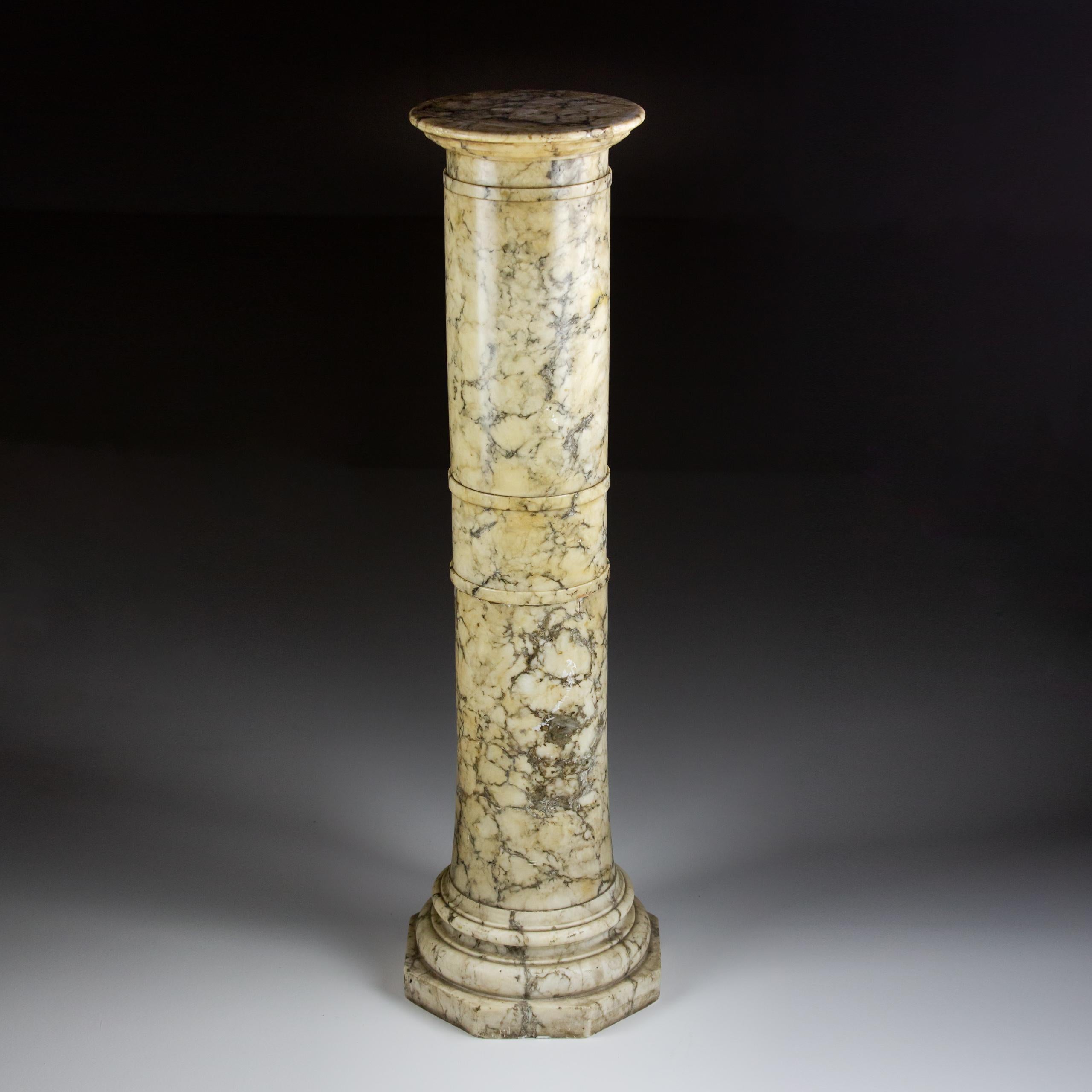 Late 19th Century Alabaster column, excellent archaic appearance. Two hollow sections. Italy Circa 1890