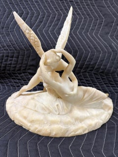 Late 19th Century Alabaster Sculpture Psyche Revived by Cupid's Kiss