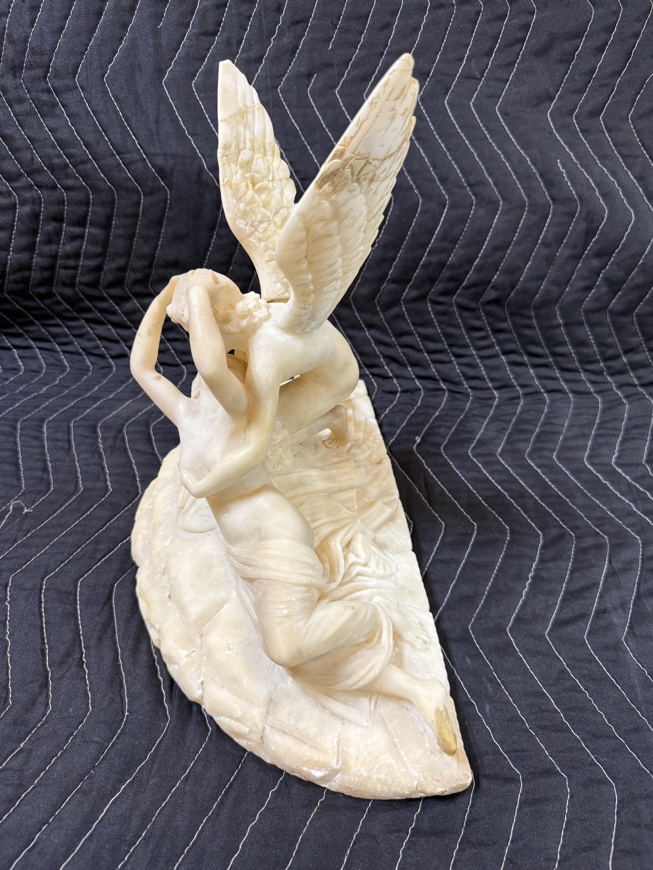 Italian Late 19th Century Alabaster Sculpture Psyche Revived by Cupid's Kiss For Sale