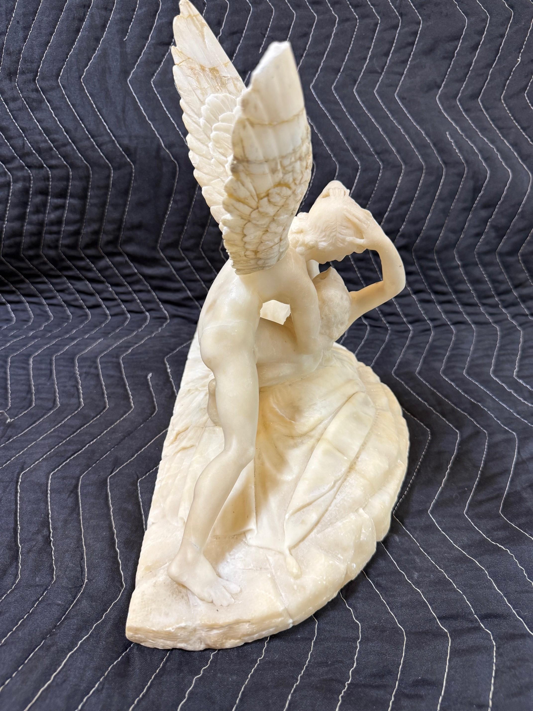 Late 19th Century Alabaster Sculpture Psyche Revived by Cupid's Kiss In Good Condition For Sale In Stamford, CT