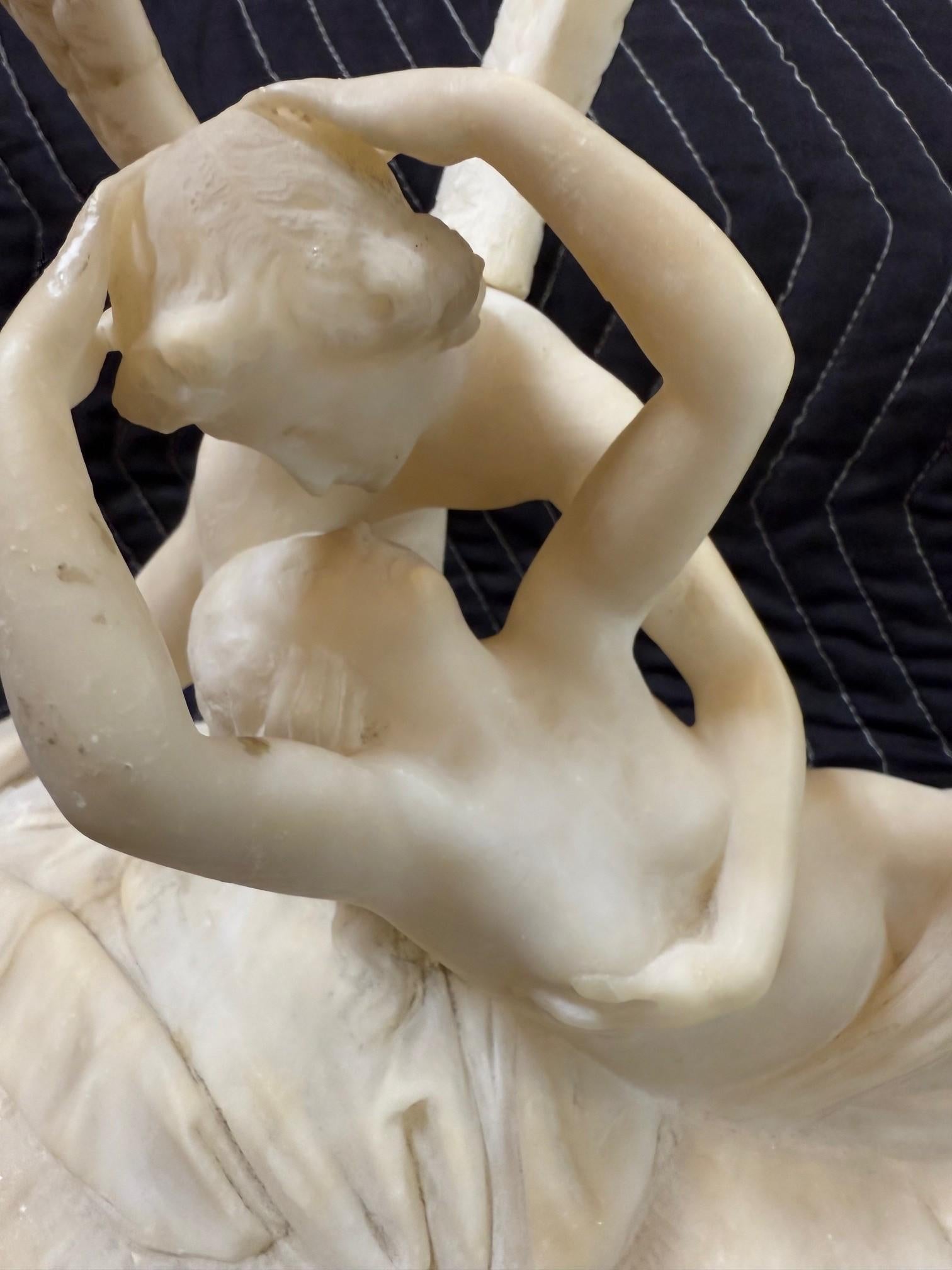 Late 19th Century Alabaster Sculpture Psyche Revived by Cupid's Kiss For Sale 1