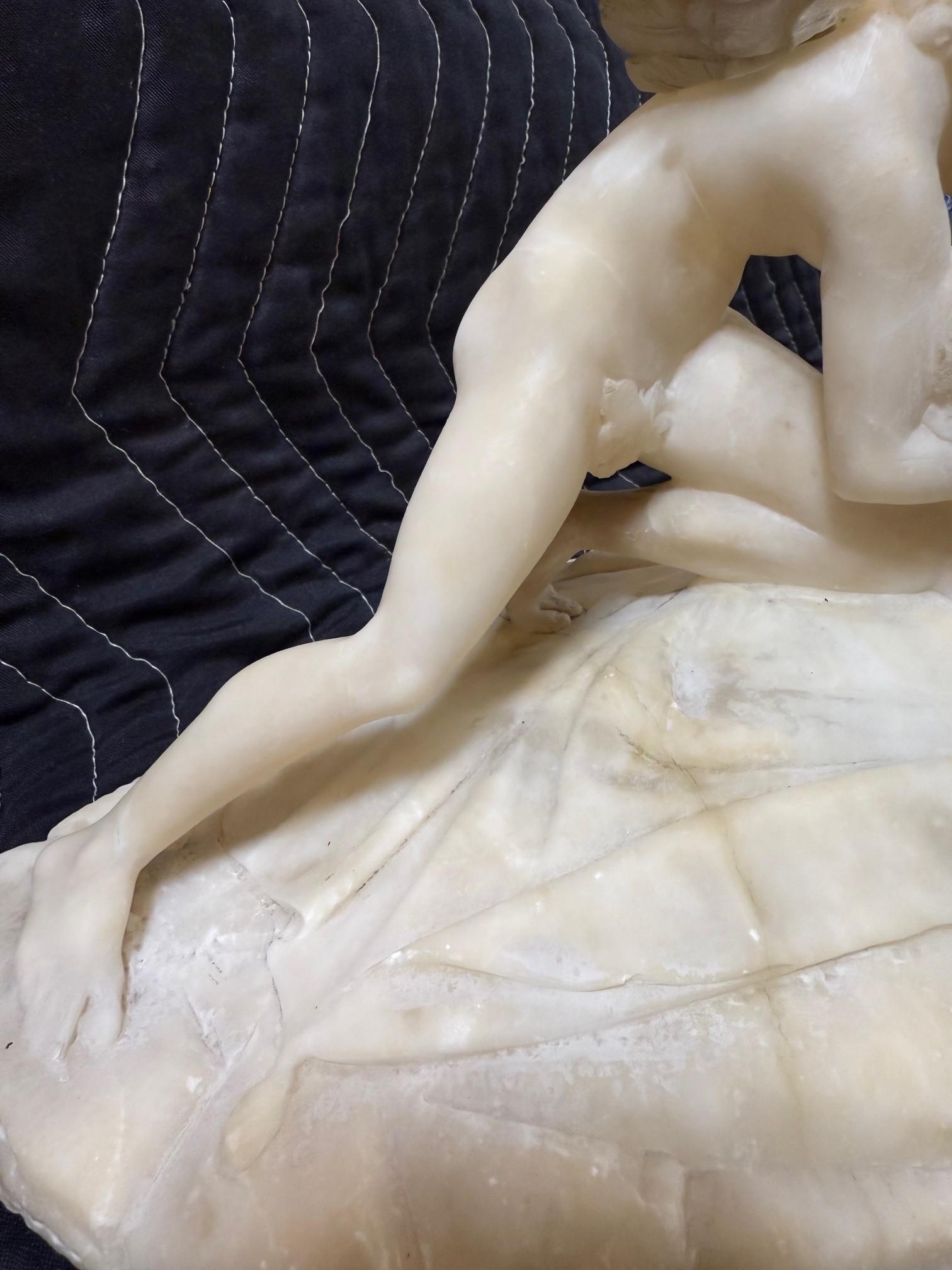 Late 19th Century Alabaster Sculpture Psyche Revived by Cupid's Kiss For Sale 3