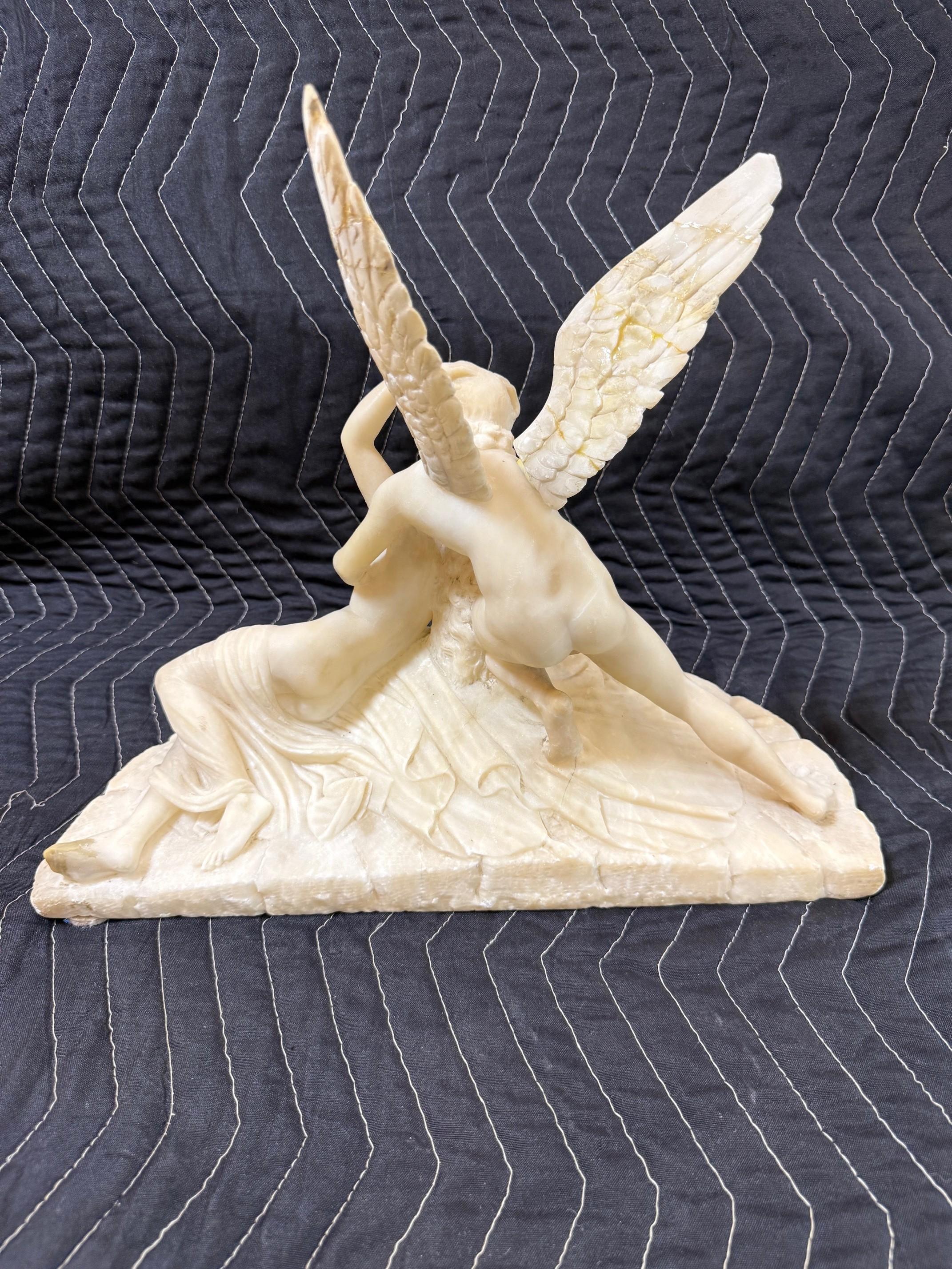 Late 19th Century Alabaster Sculpture Psyche Revived by Cupid's Kiss For Sale 4