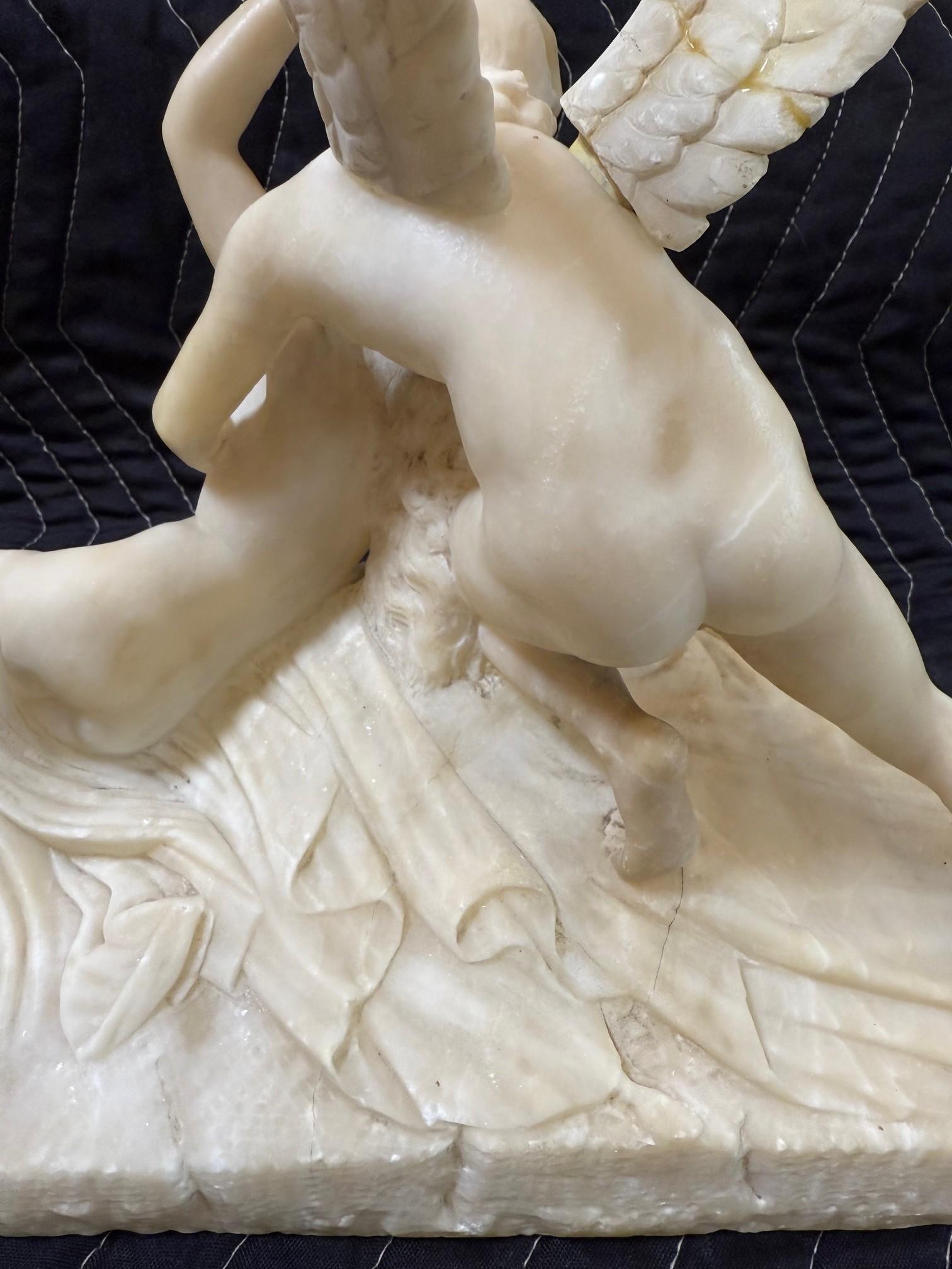 Late 19th Century Alabaster Sculpture Psyche Revived by Cupid's Kiss For Sale 5