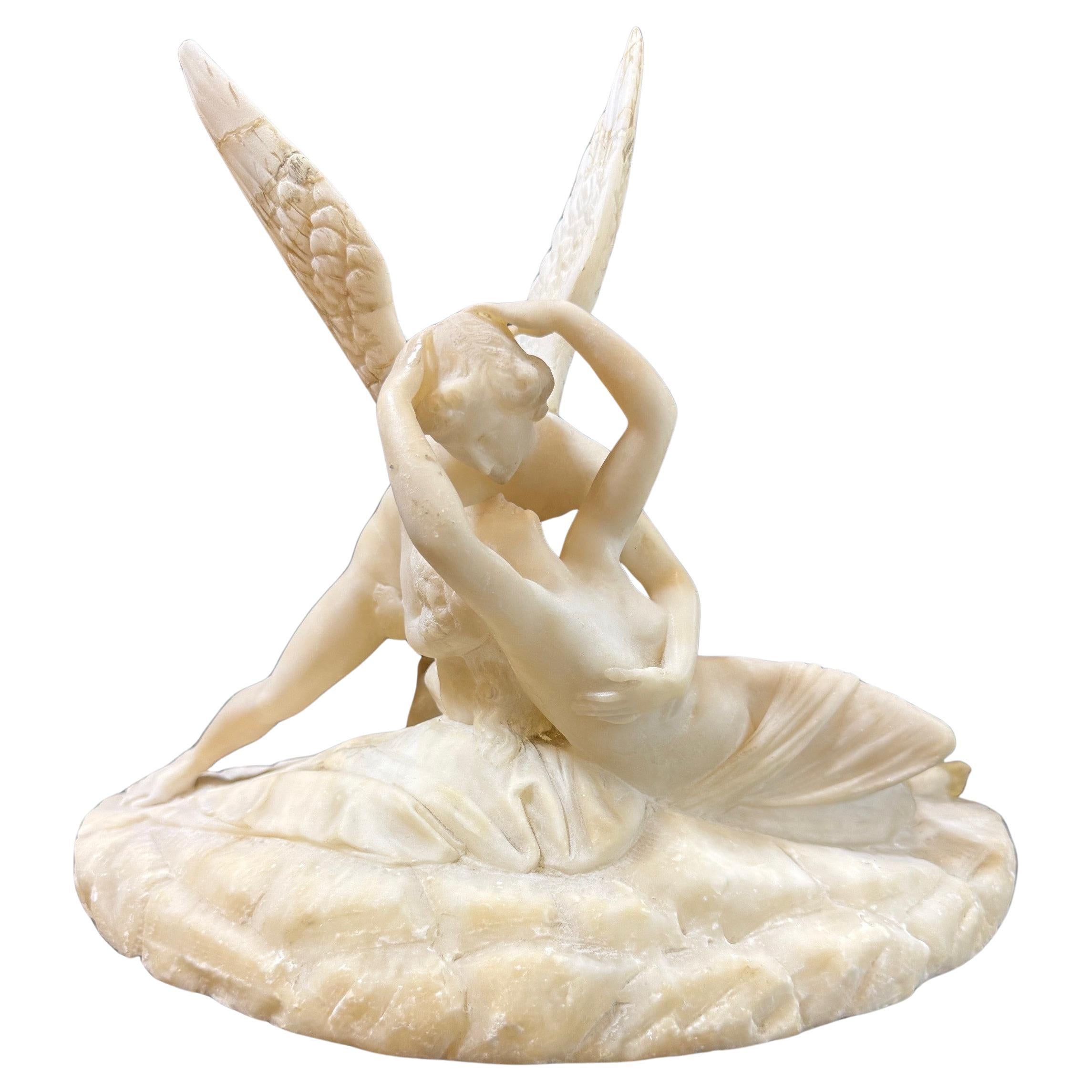 Late 19th Century Alabaster Sculpture Psyche Revived by Cupid's Kiss
