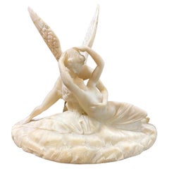 Late 19th Century Alabaster Sculpture Psyche Revived by Cupid's Kiss