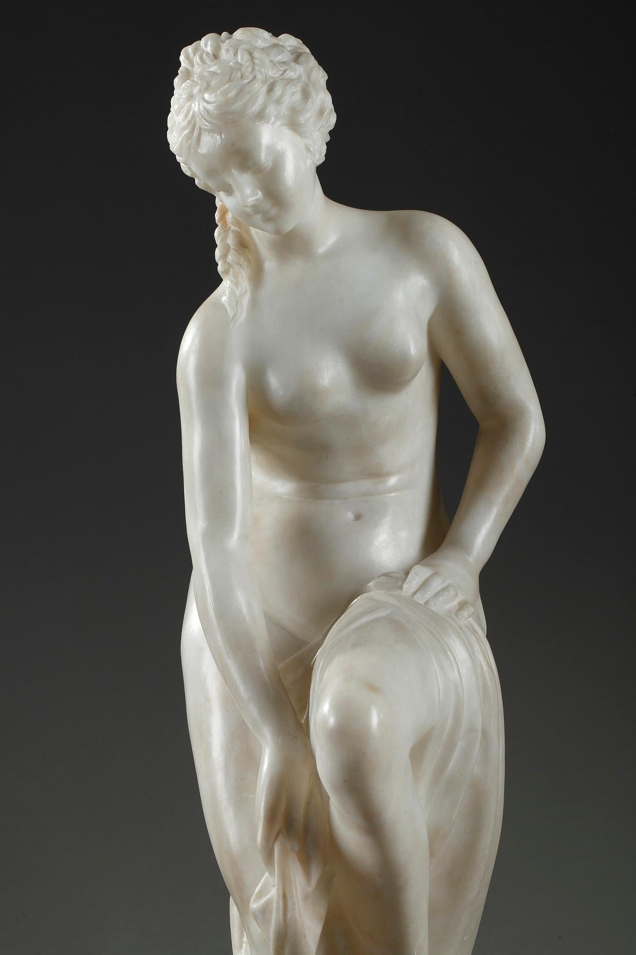 Neoclassical Late 19th Century Alabaster Statue, Bather by Guglielmo Pugi