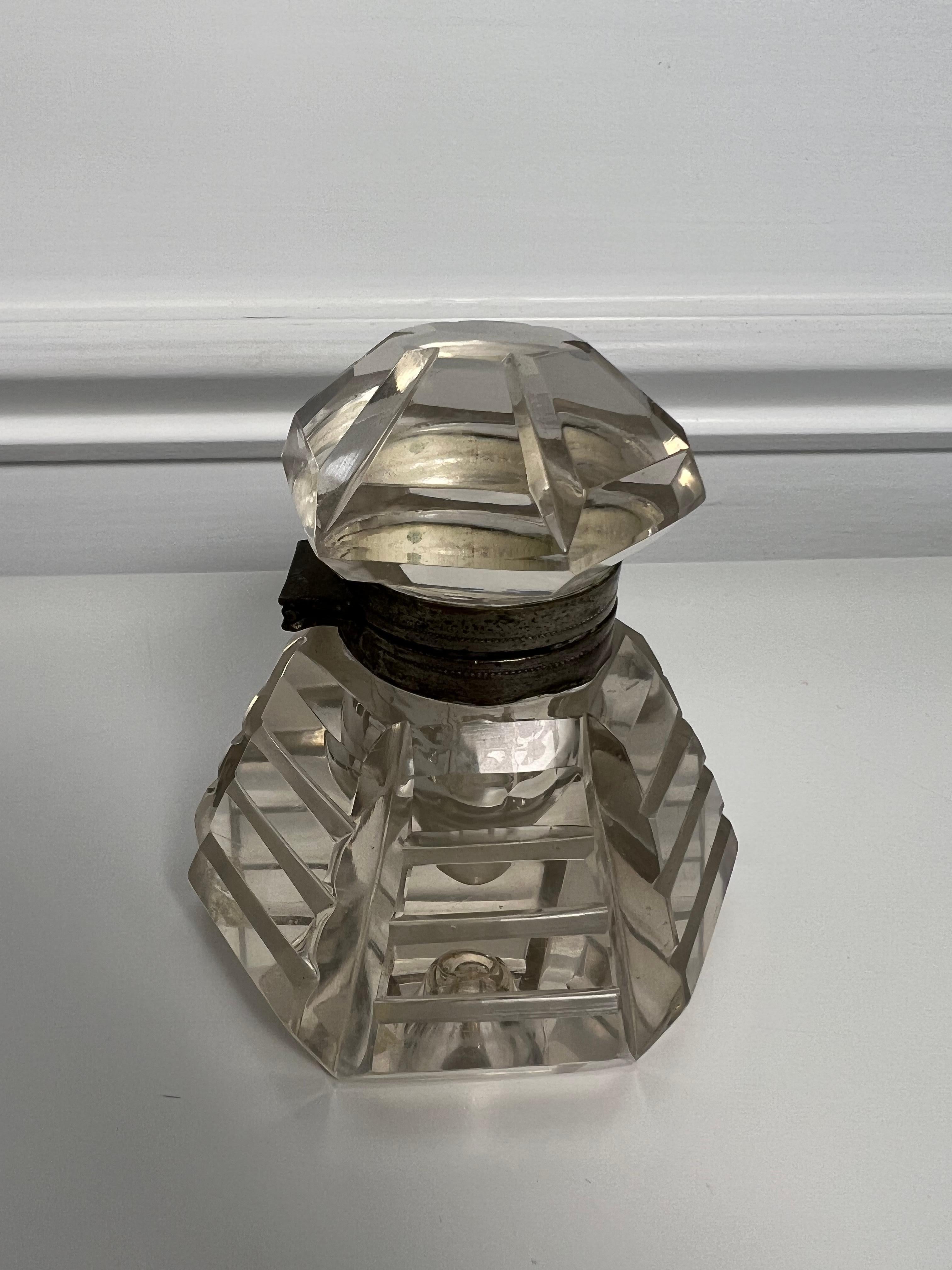 Late 19th Century American Antique Crystal Inkwell Six Sided with Mitre Cuts  For Sale 1