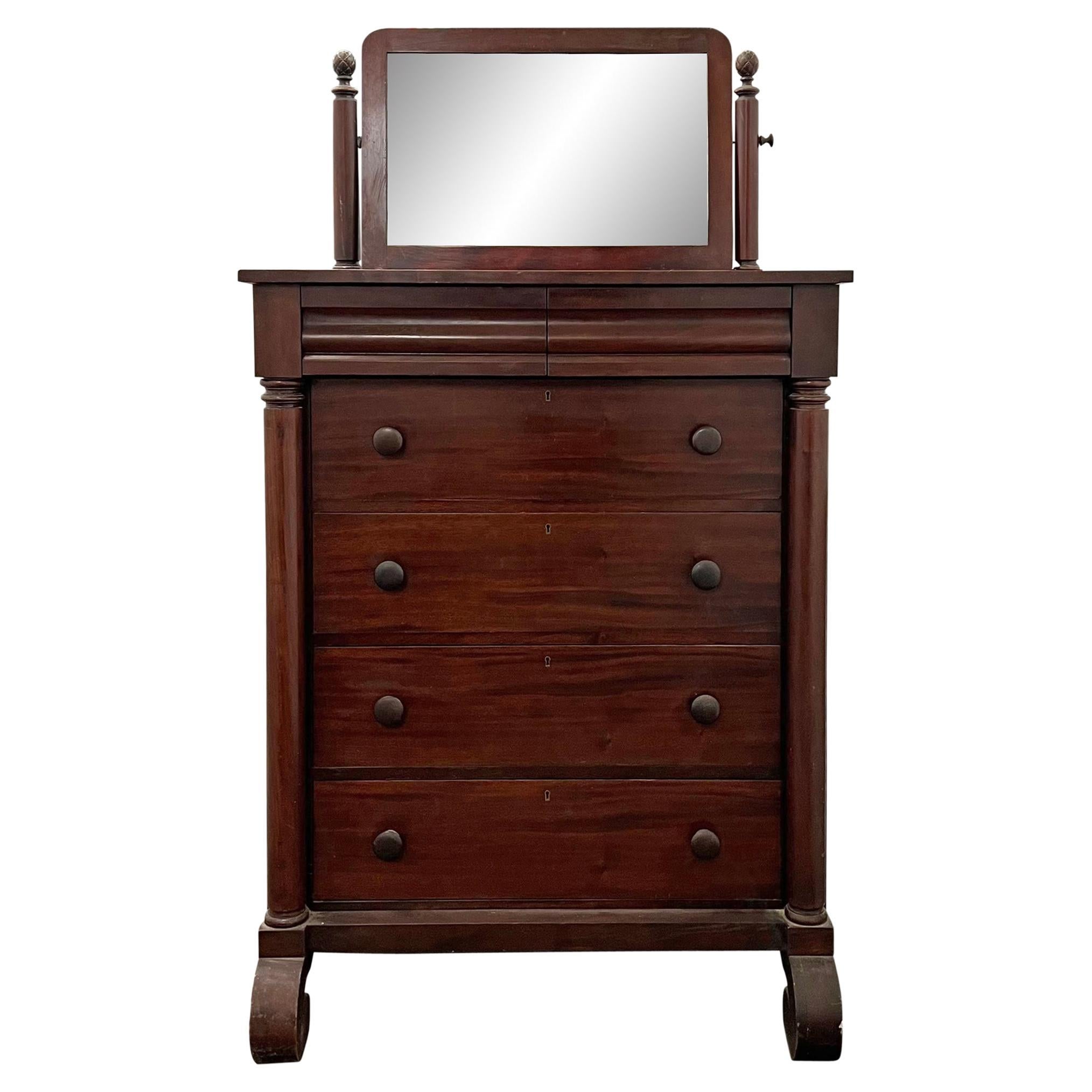 Late 19th Century American Empire Chest of Drawers with Mirror For Sale