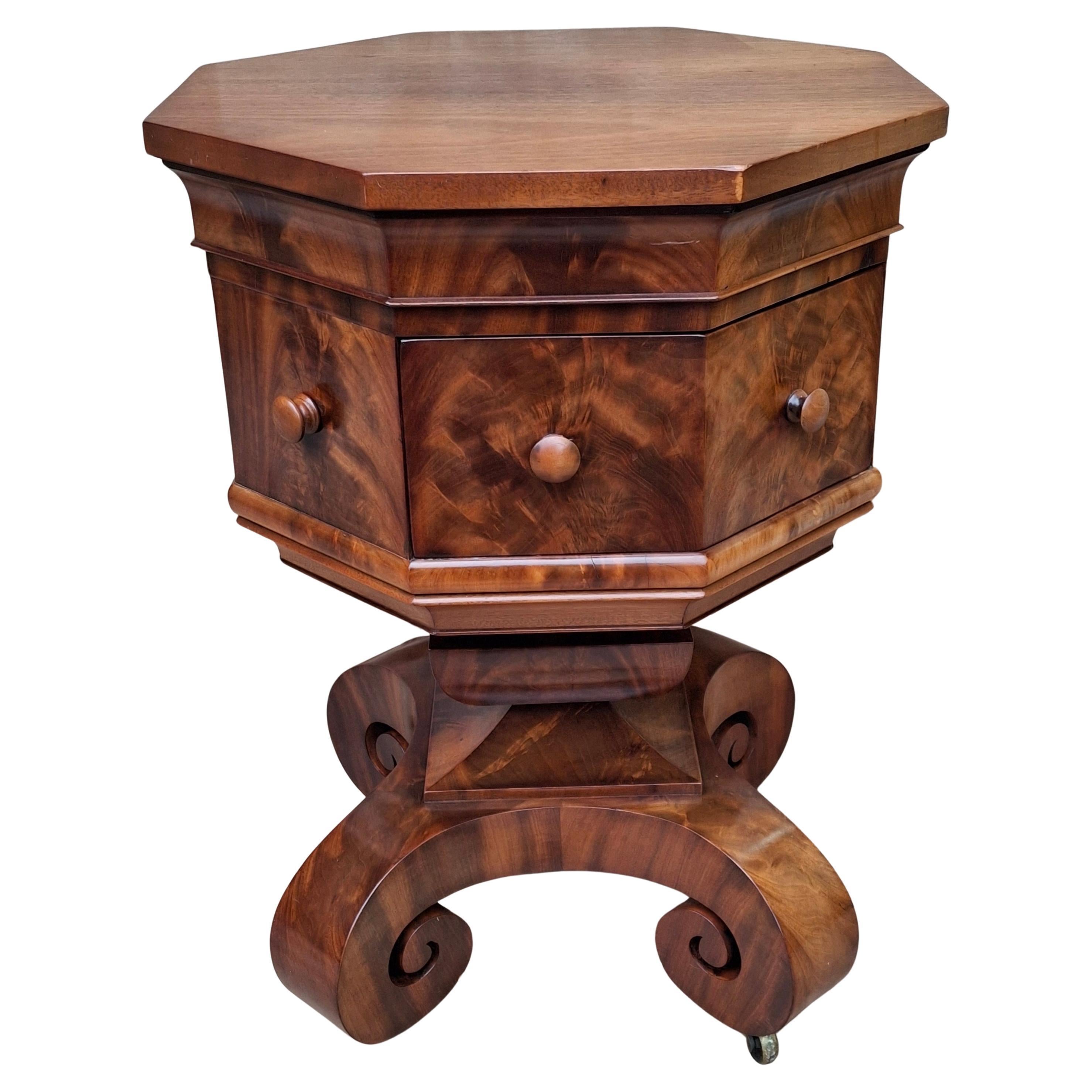Late 19th Century American Empire Crotch Mahogany Octogonal Side Table