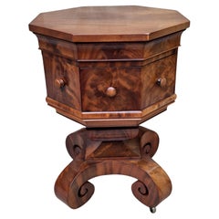 Late 19th Century American Empire Crotch Mahogany Octogonal Side Table