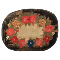 Late 19th Century American Floral Hooked Rug Wall Hanging