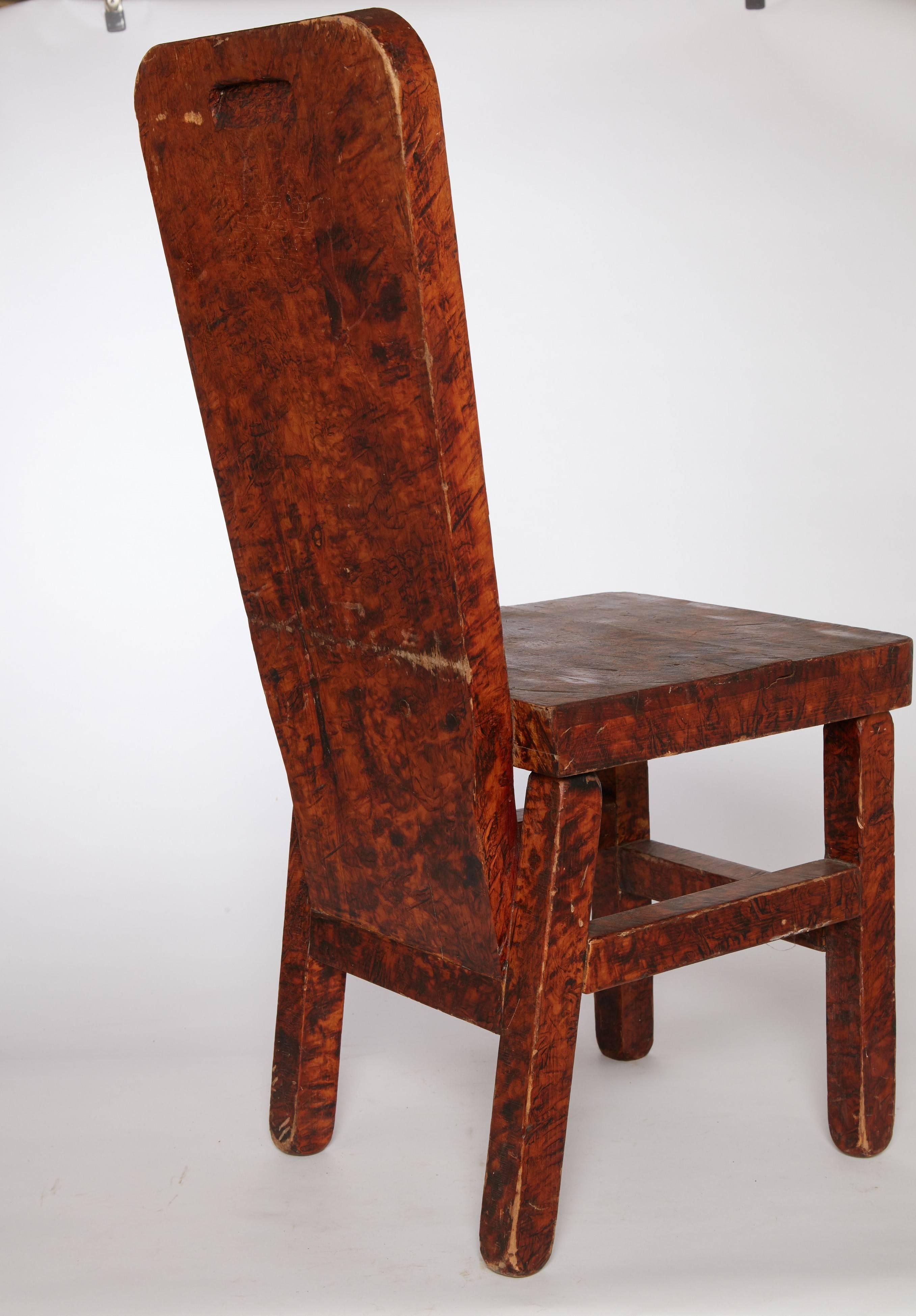 Late 19th century American handmade burled wood chair 
Great looking accent chair with beautiful patina and wood grain.








Dimensions: 37 in. H x 15.75 in. W x 16 in. D from floor to top of chair; 18 in. H from floor to seat. Legs are