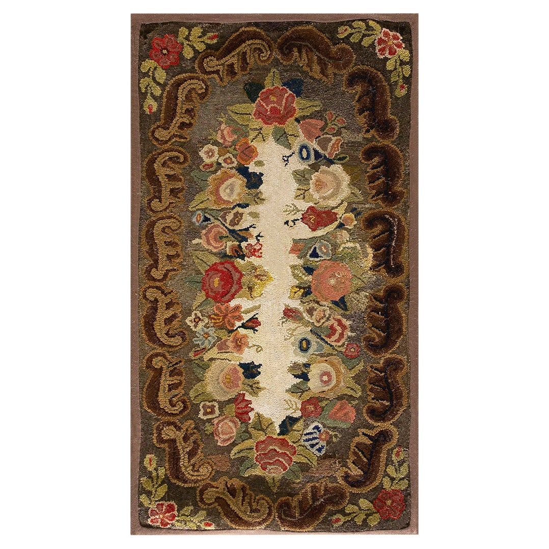 Tapis crocheté américain de la fin du 19ème siècle ( 1''8"" x 3''4"" - 51 x 102 )