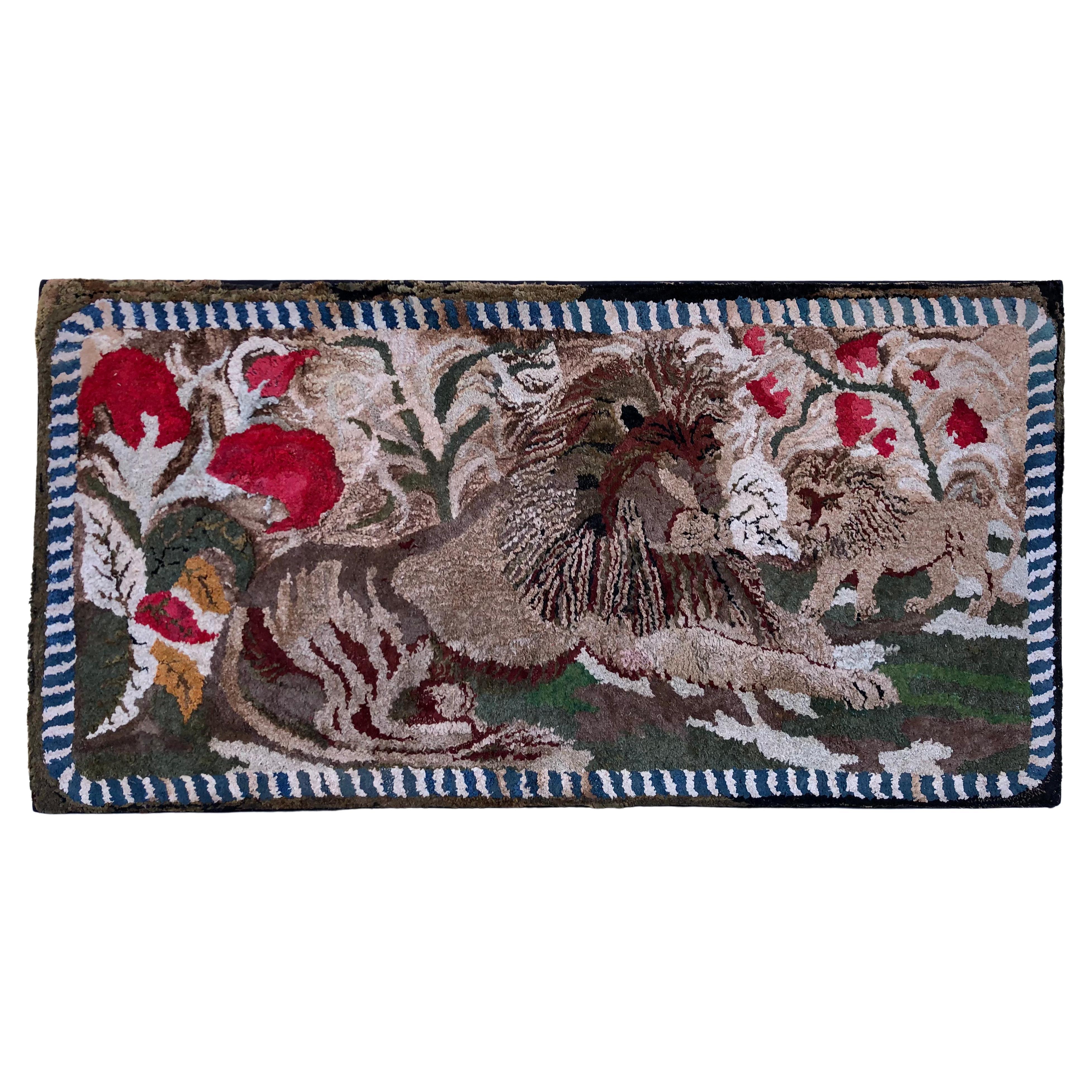 Late 19th Century American Hooked Rug with Lions