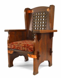 American Mission Leather and Oak Wing Chair