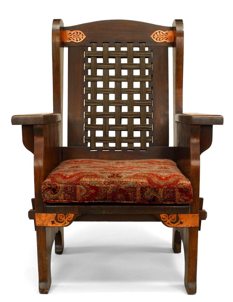 American Mission Leather and Oak Wing Chair For Sale at 1stDibs