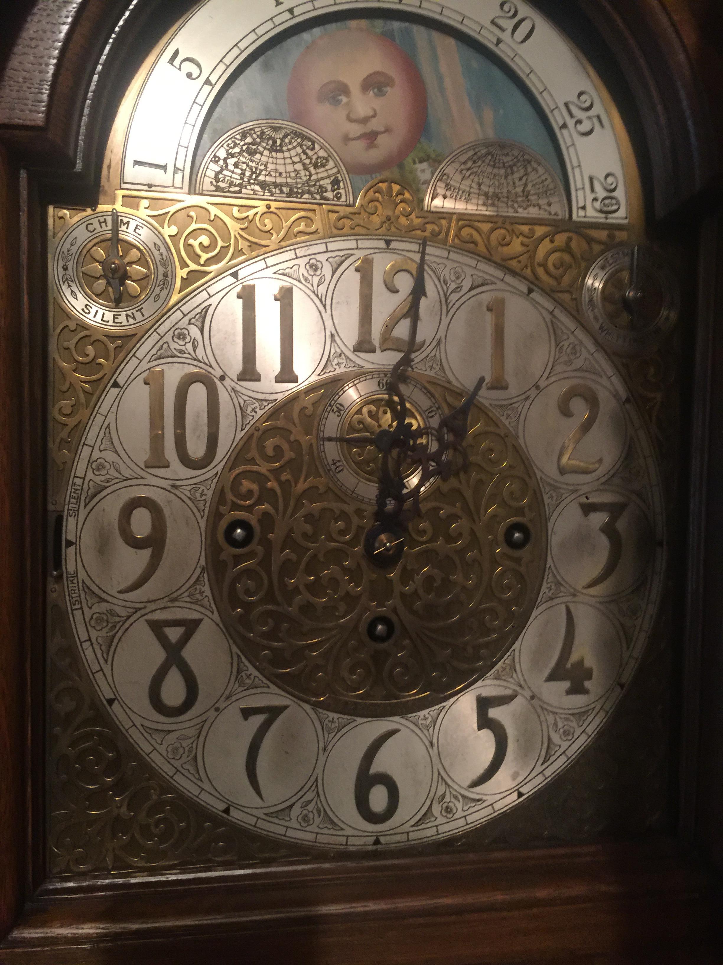 Gothic Revival Late 19th Century American Nine Tube Extraordinary Oak Case Grandfather Clock