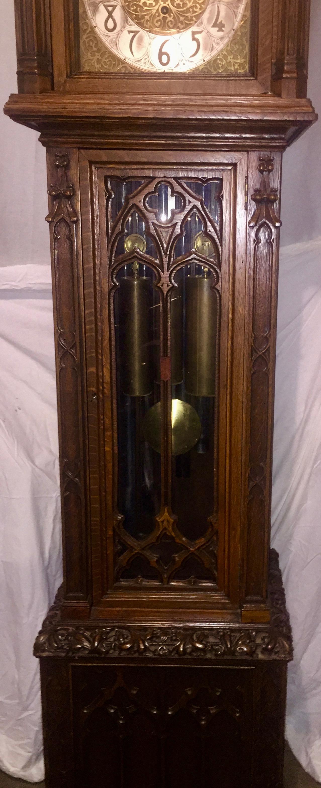 Late 19th Century American Nine Tube Extraordinary Oak Case Grandfather Clock 1