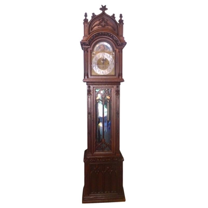 Late 19th Century American Nine Tube Extraordinary Oak Case Grandfather Clock