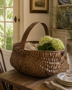 Late 19th Century American Oak Splint Basket with Bentwood Handle