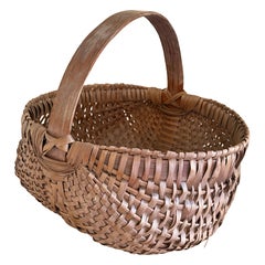 Late 19th Century American Oak Splint Basket with Bentwood Handle