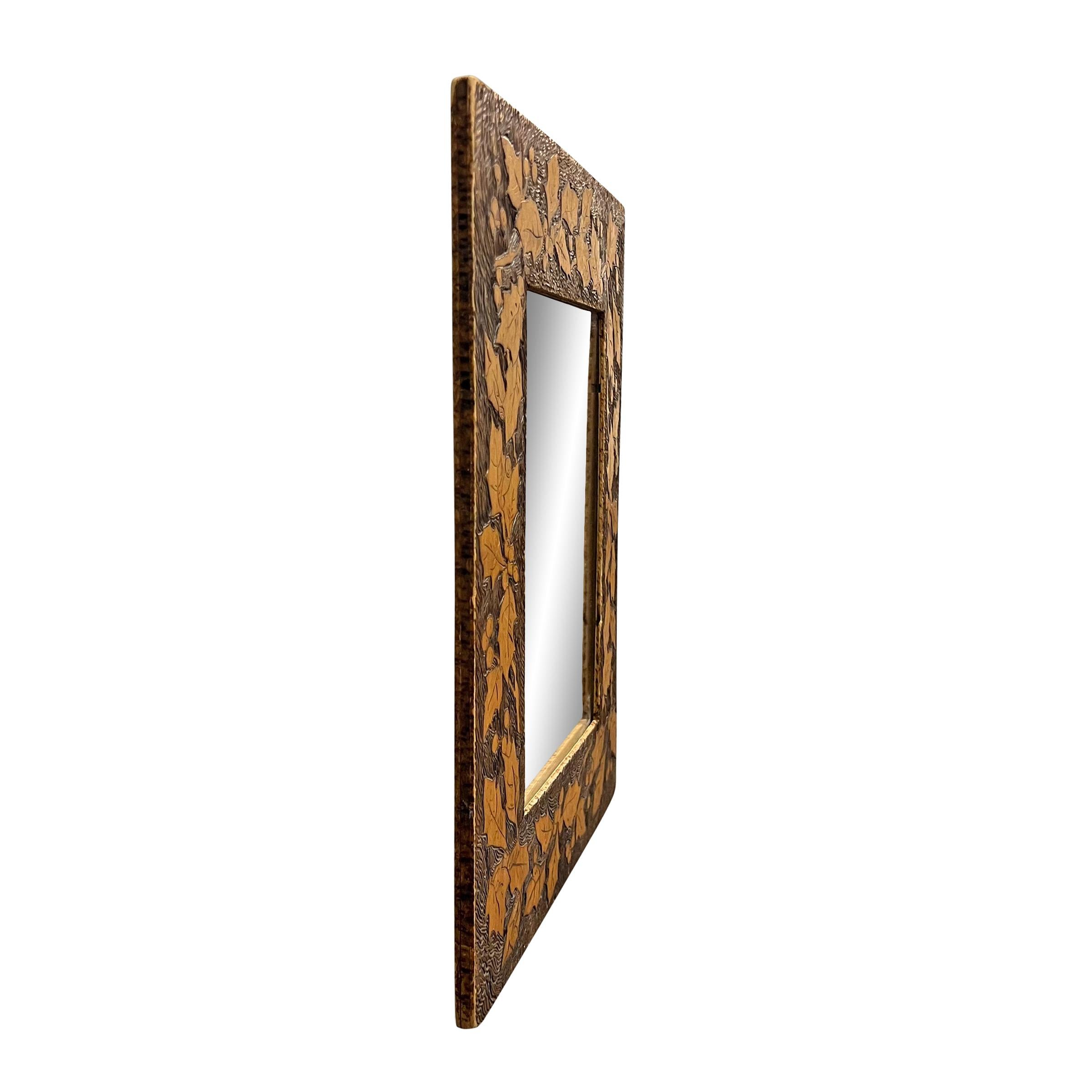 Wood Late 19th Century American Pyrography Holly Framed Mirror For Sale