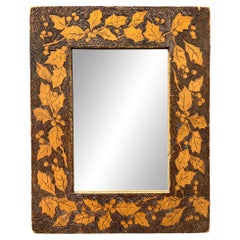 Late 19th Century American Pyrography Holly Framed Mirror