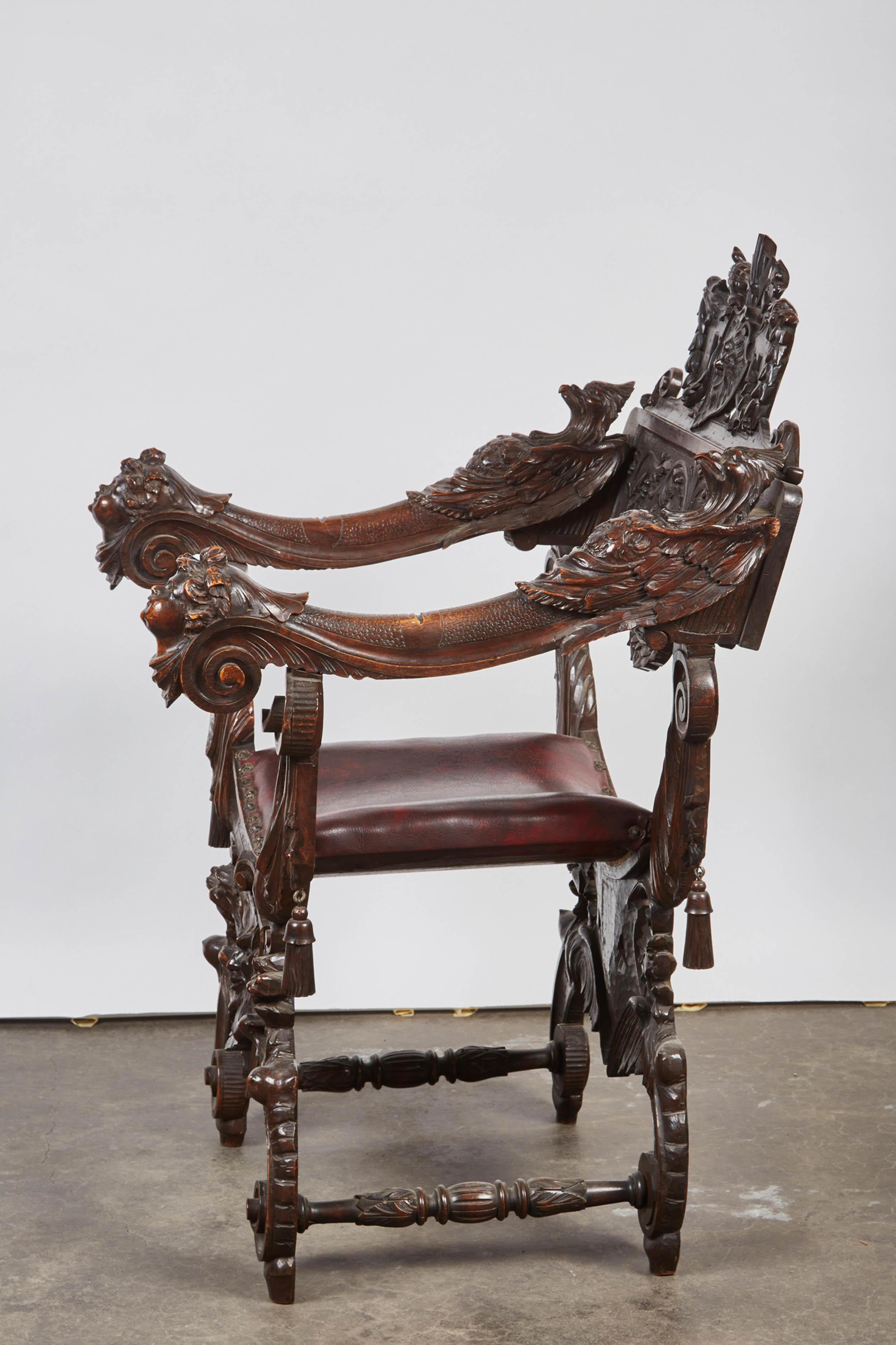 Wood Late 19th Century American Savonarola Chair with Leather Upholstery
