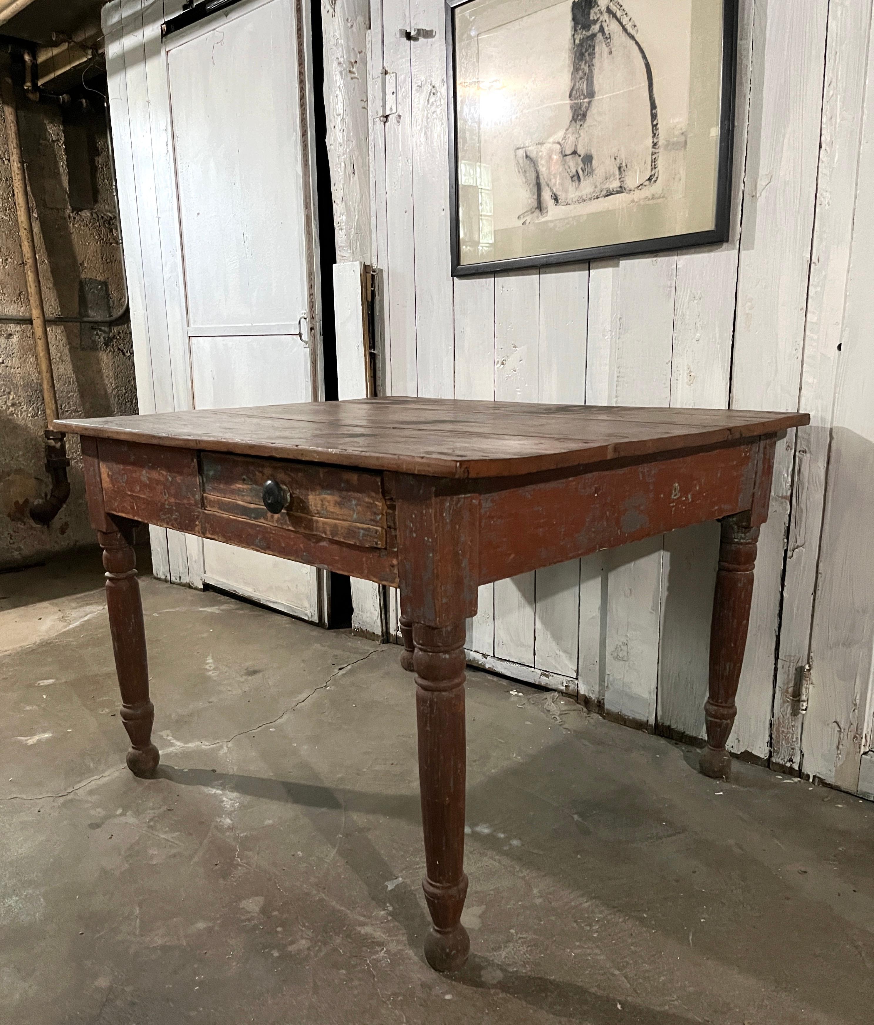 American Craftsman Late 19th Century American Vernacular Square Painted Pine Farmhouse Table