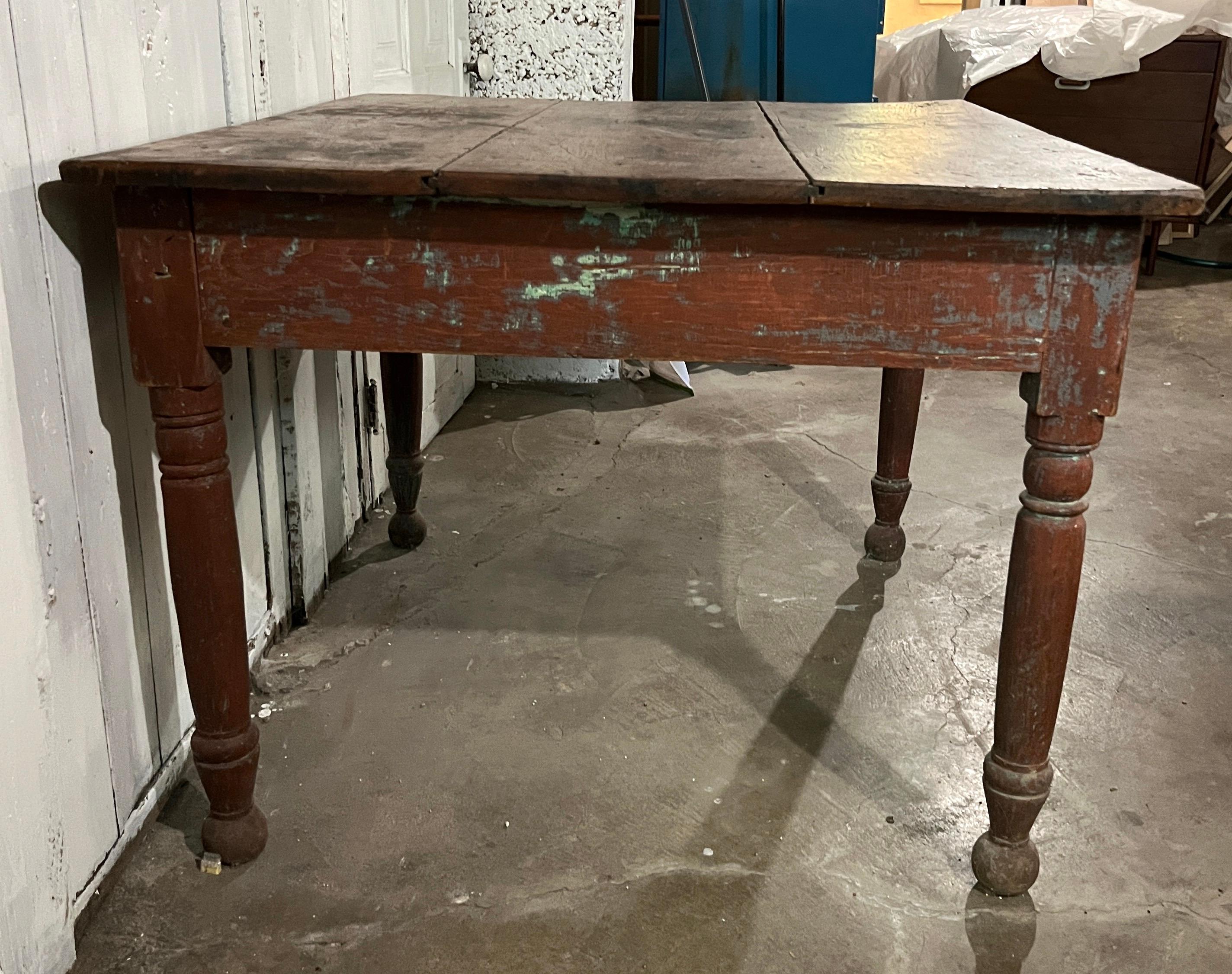 Late 19th Century American Vernacular Square Painted Pine Farmhouse Table 3