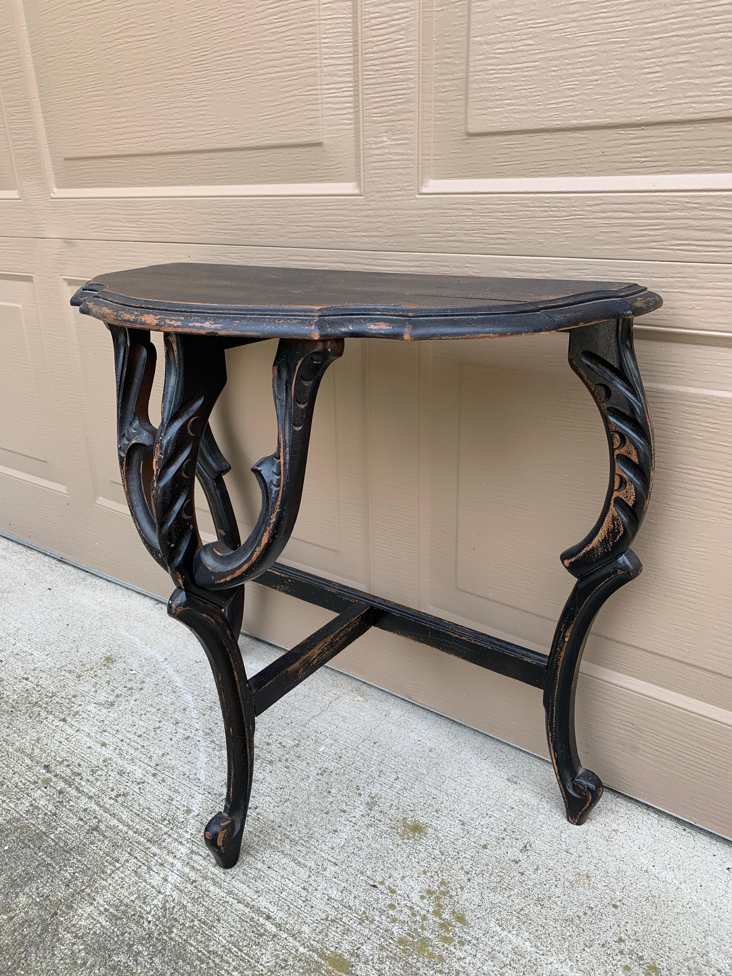 Late 19th Century American Victorian Black Painted Carved Walnut Side Table For Sale 1