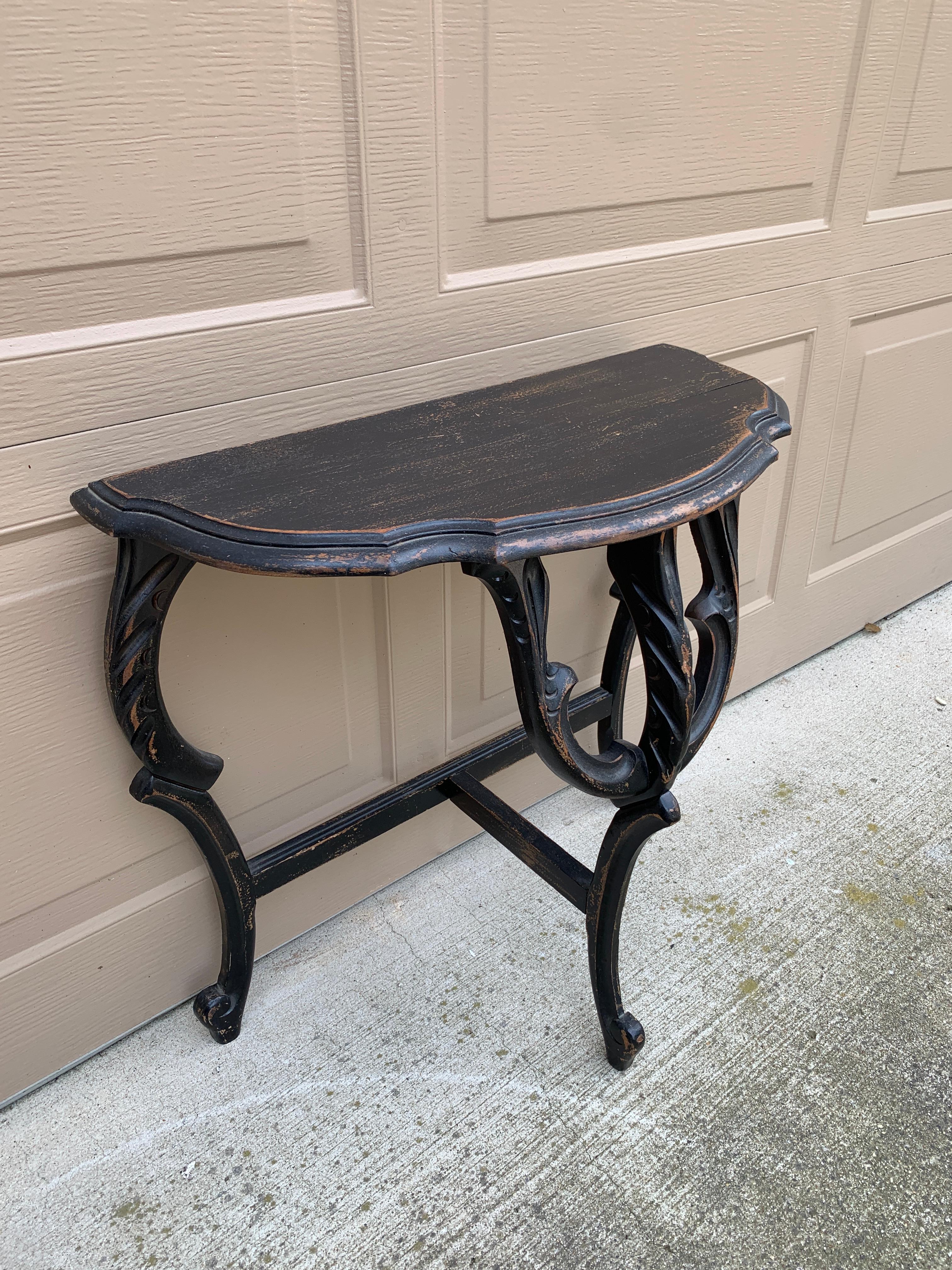 Late 19th Century American Victorian Black Painted Carved Walnut Side Table For Sale 2