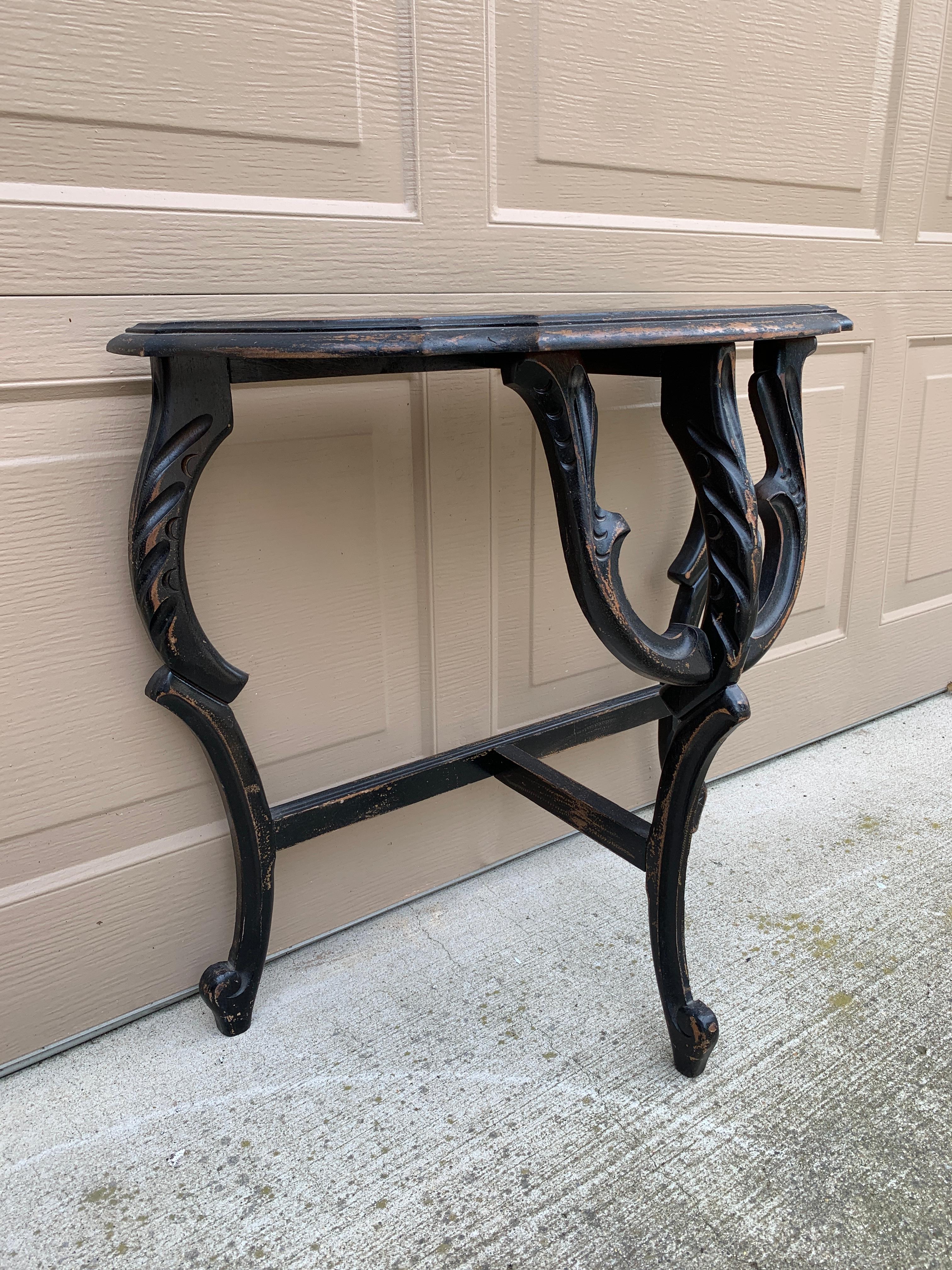 Late 19th Century American Victorian Black Painted Carved Walnut Side Table For Sale 3