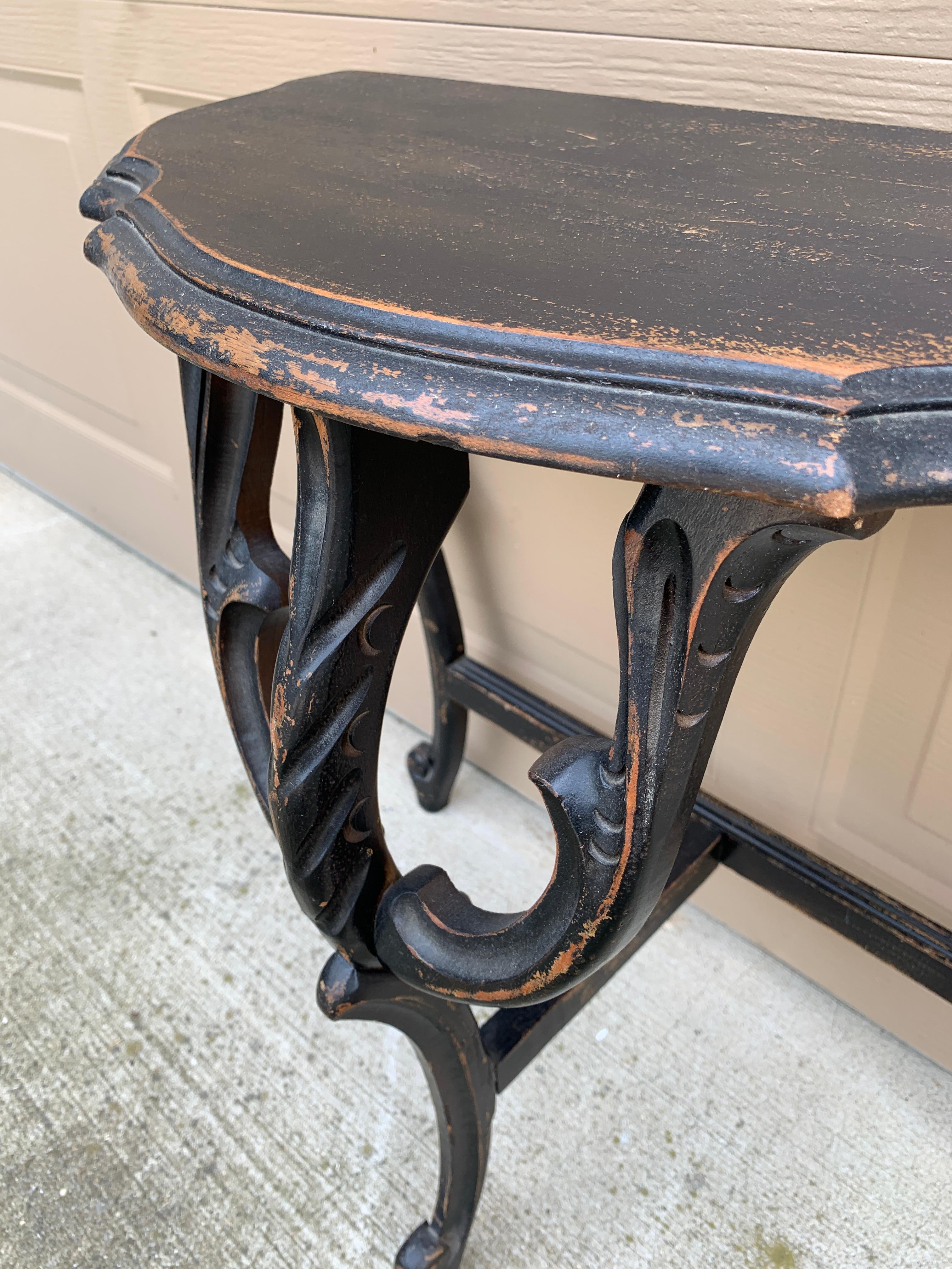Late 19th Century American Victorian Black Painted Carved Walnut Side Table For Sale 5