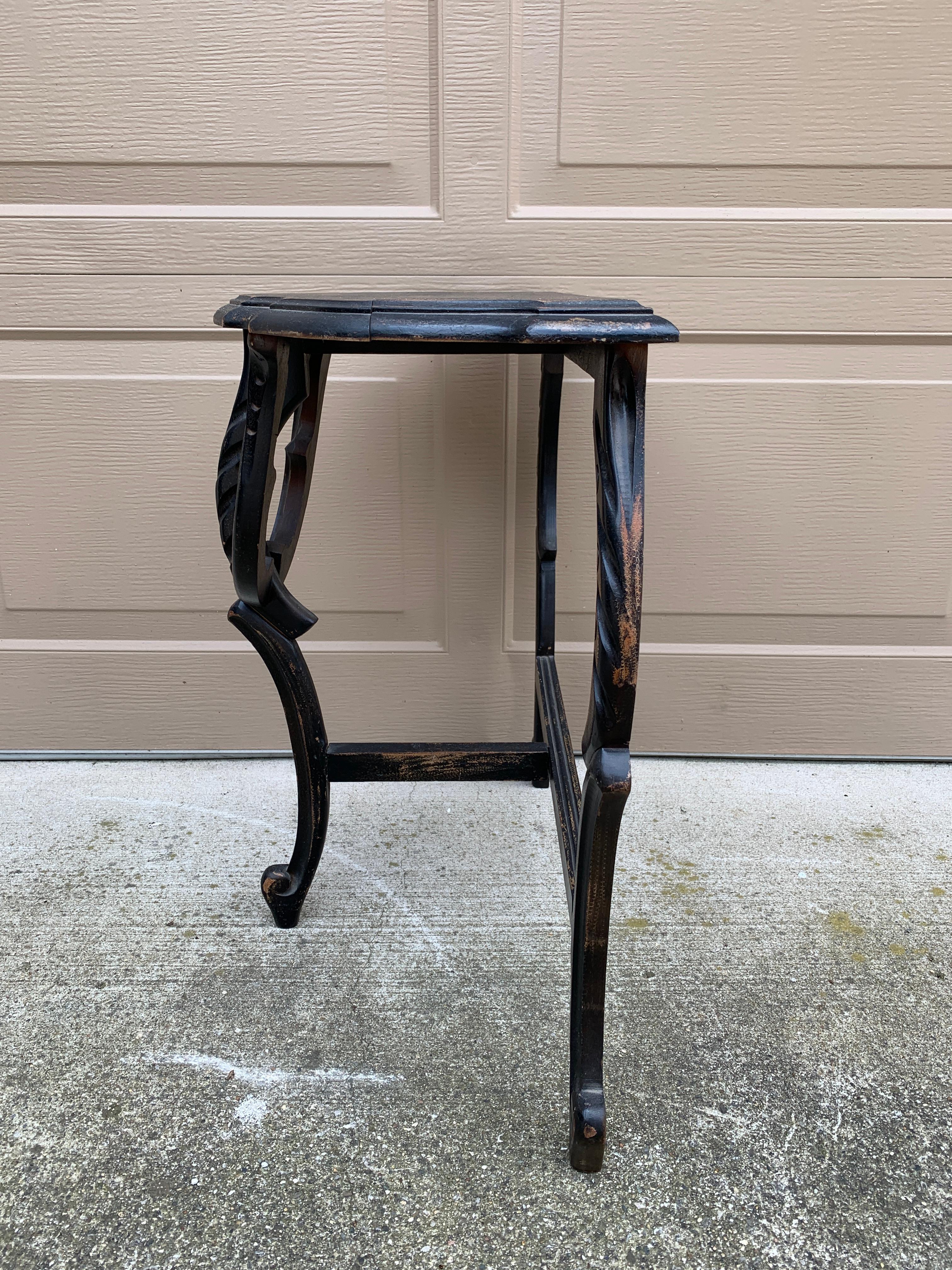 Late 19th Century American Victorian Black Painted Carved Walnut Side Table For Sale 6