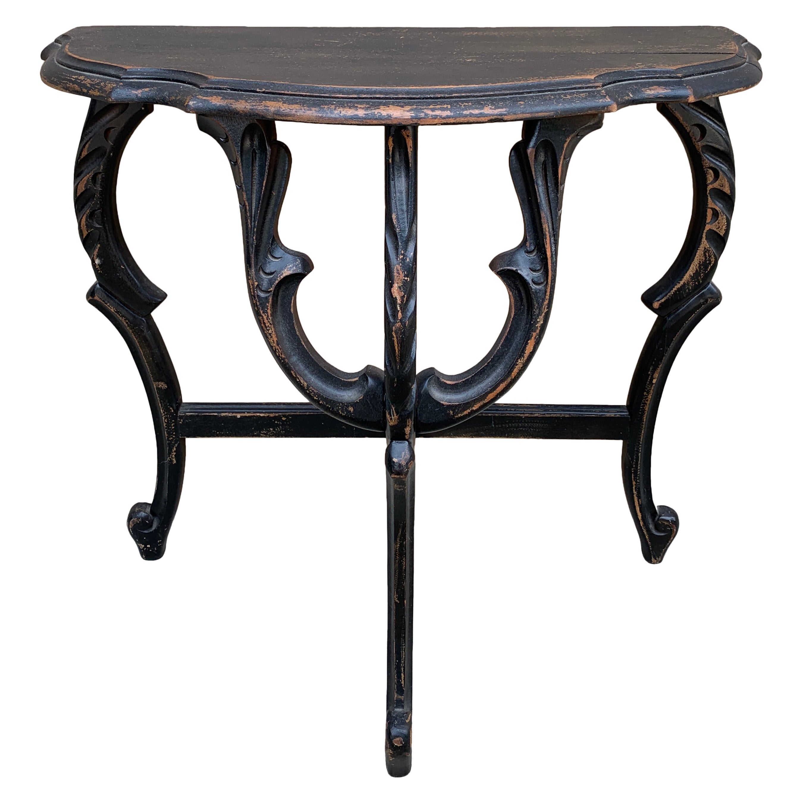 Late 19th Century American Victorian Black Painted Carved Walnut Side Table