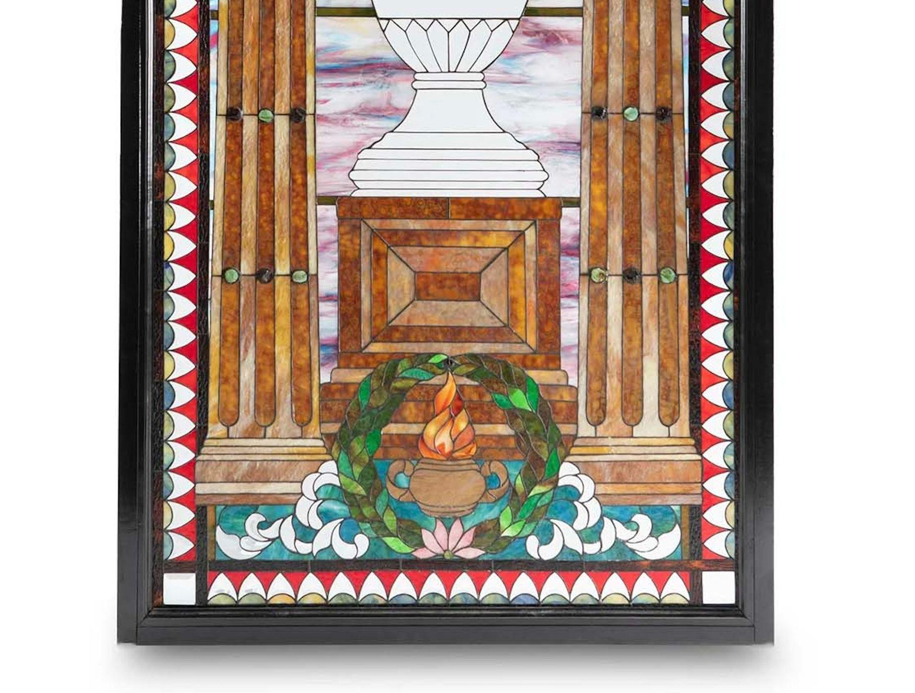 Ventana Victoriana Americana de Cristal Plomizo de Finales del Siglo XIX 