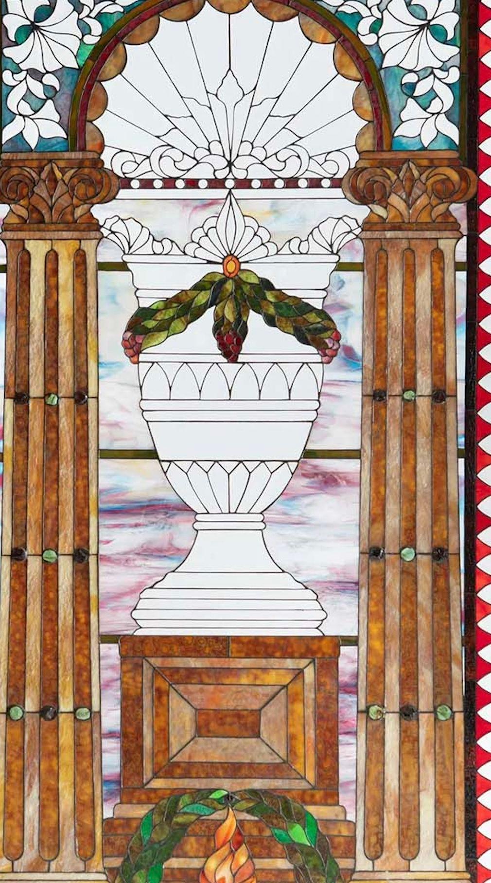 Ventana Victoriana Americana de Cristal Plomizo de Finales del Siglo XIX 
