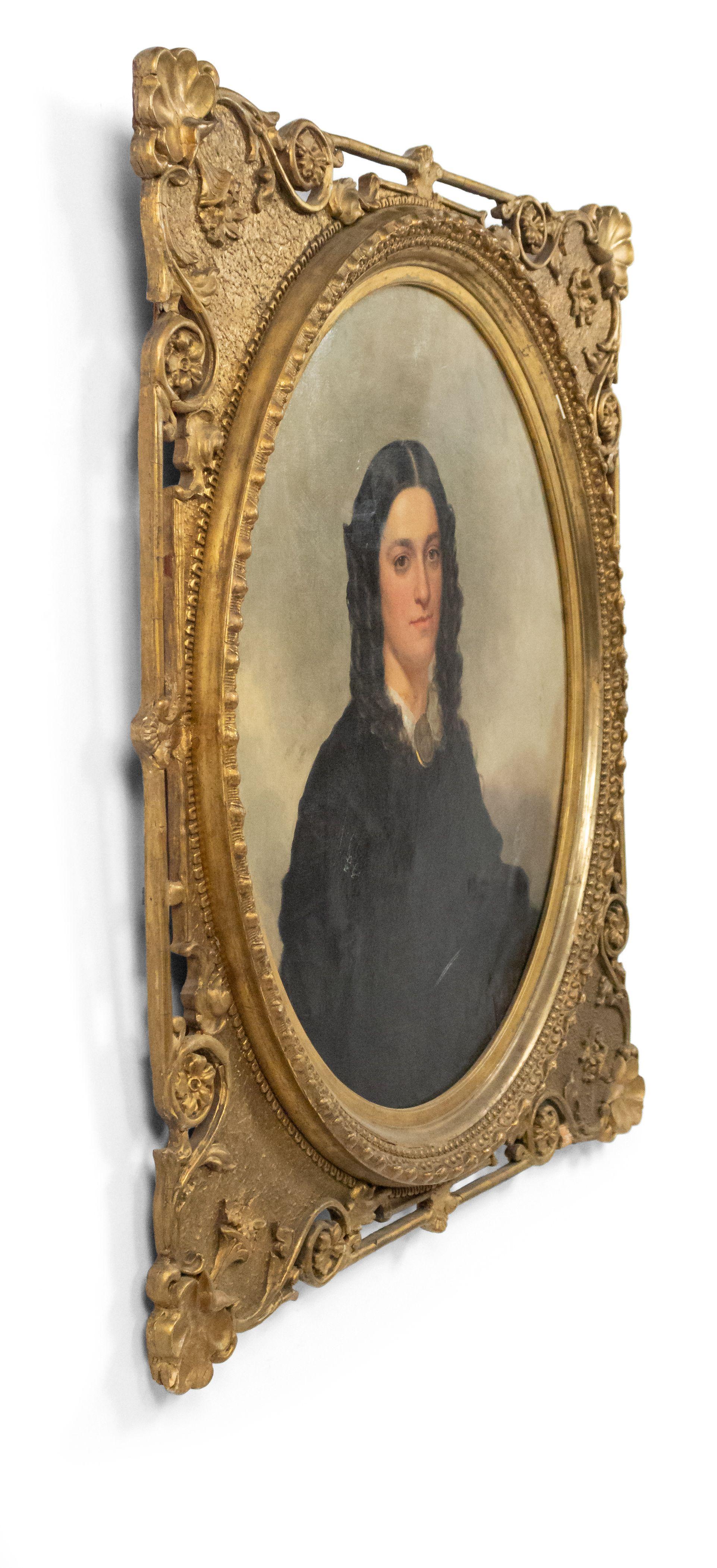 Late 19th Century American Victorian Oil Painting Portrait of a Lady In Good Condition For Sale In Queens, NY