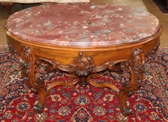 Late 19th Century American Victorian Rococo Rosewood Marble Top Center Table