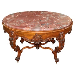 Late 19th Century American Victorian Rococo Rosewood Marble Top Center Table