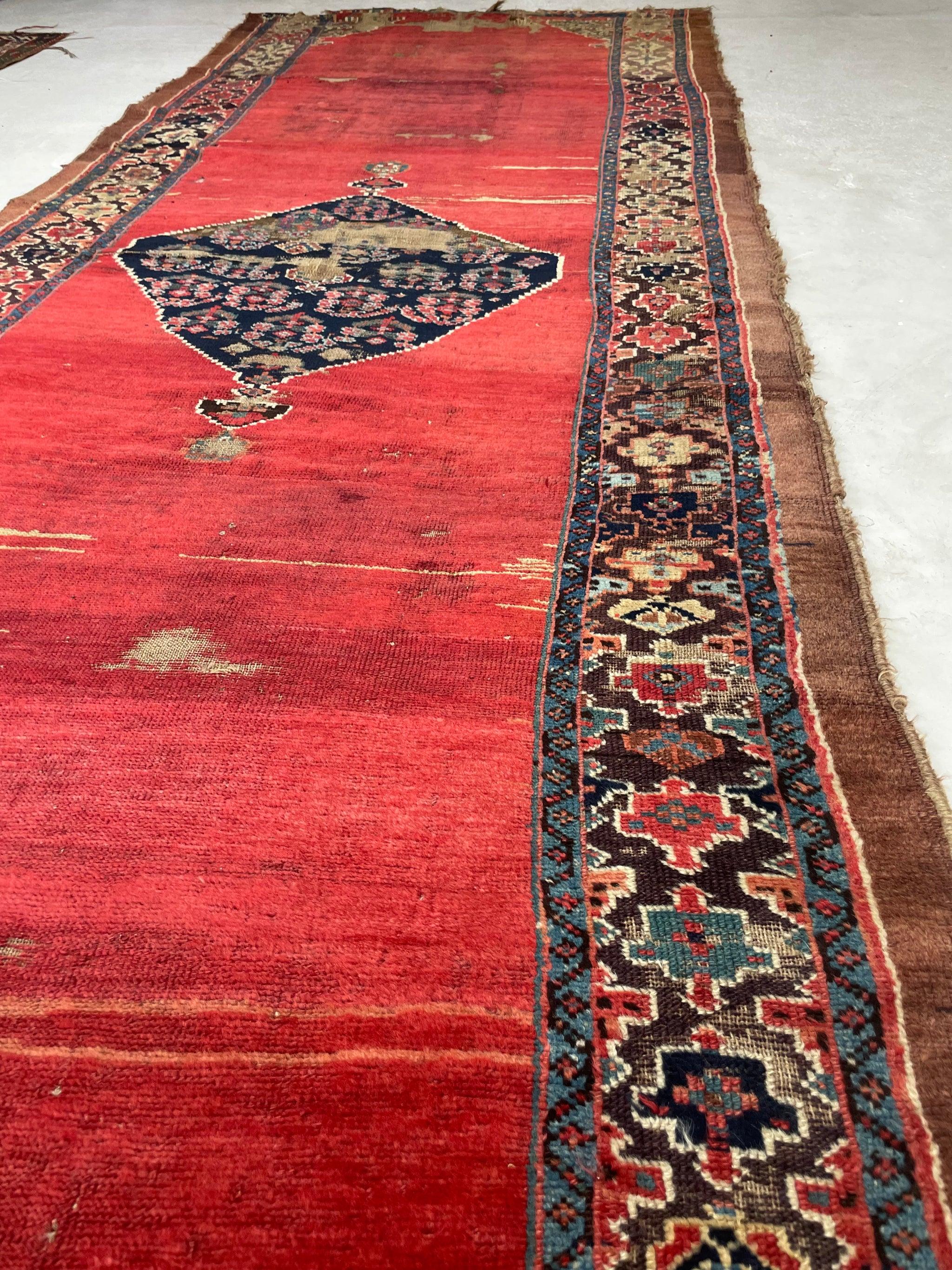Late 19Th Century Ancient Kurdish Runner  Glorious Reds, Aubergine, Emerald Greens

About: WOW. For the Truest of Old Souls - lovers of character-rich objects with tons of energy. This is your piece.

Size:  4.3 x 11.10
Age:  Antique, Late 19th