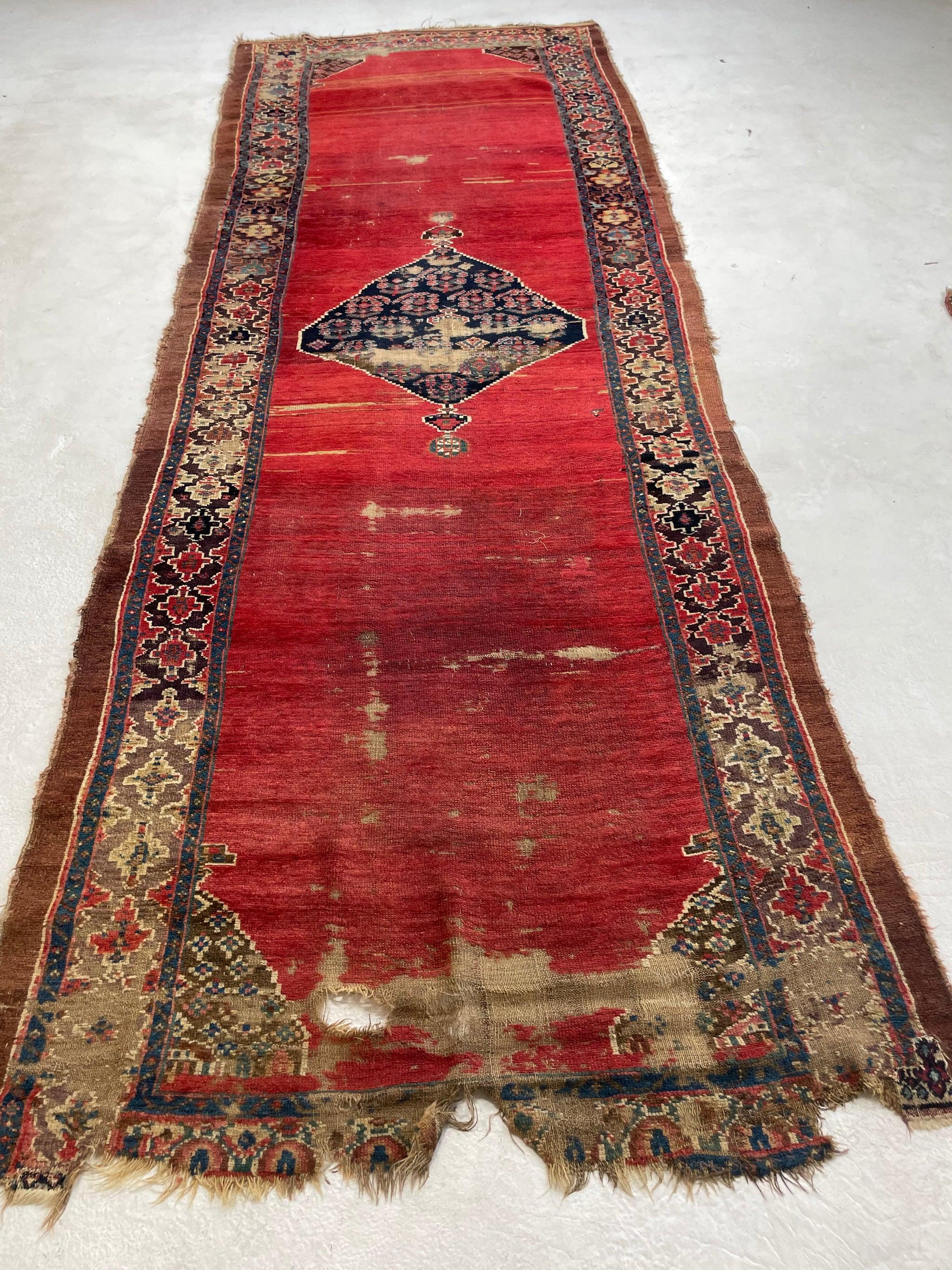 Late 19th Century Ancient Kurdish Runner Rug In Fair Condition For Sale In Milwaukee, WI