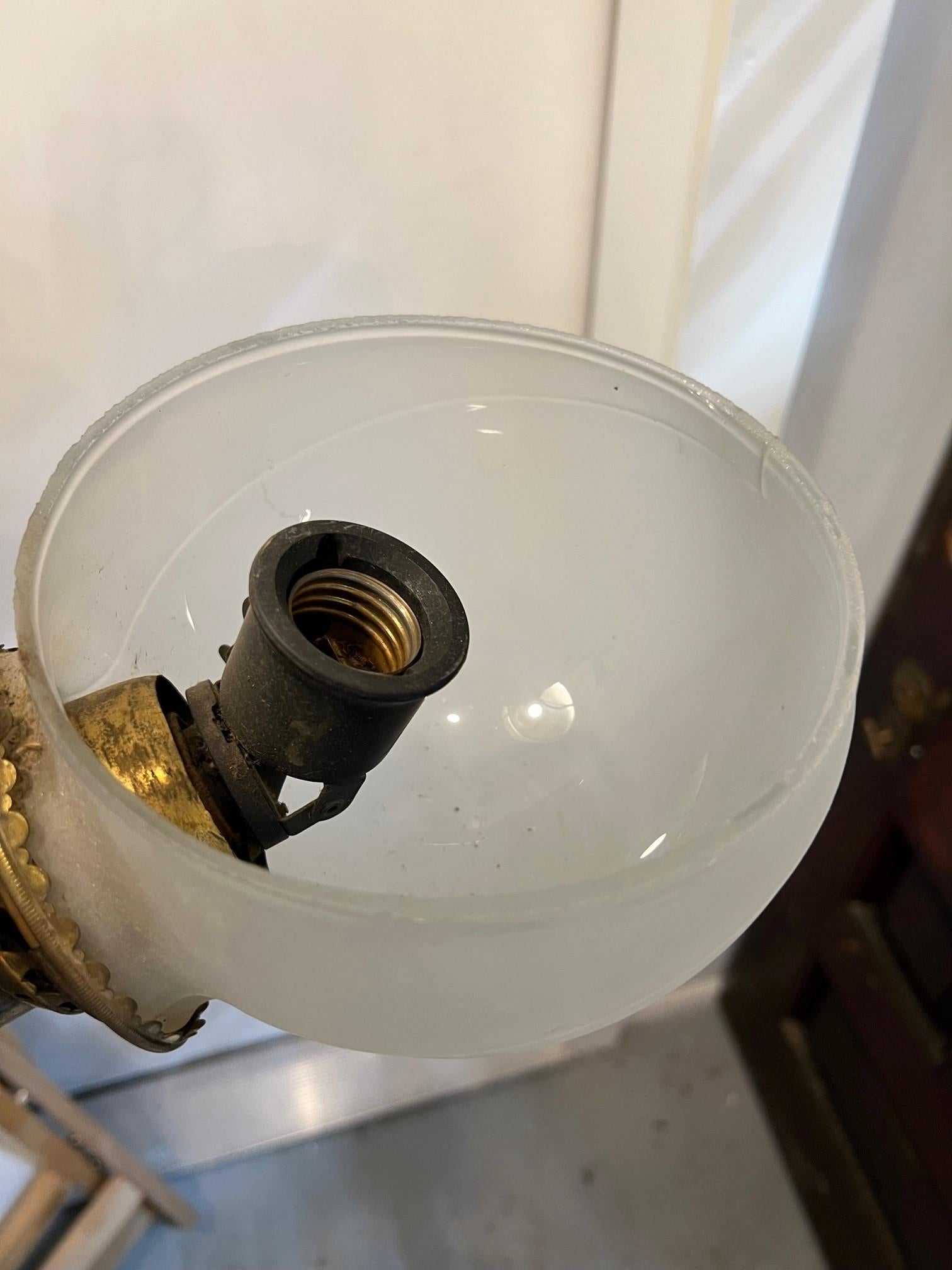Late 19th Century Angle Lamp Co. Electrified Kerosene 2 Light Hanging Fixture  For Sale 11