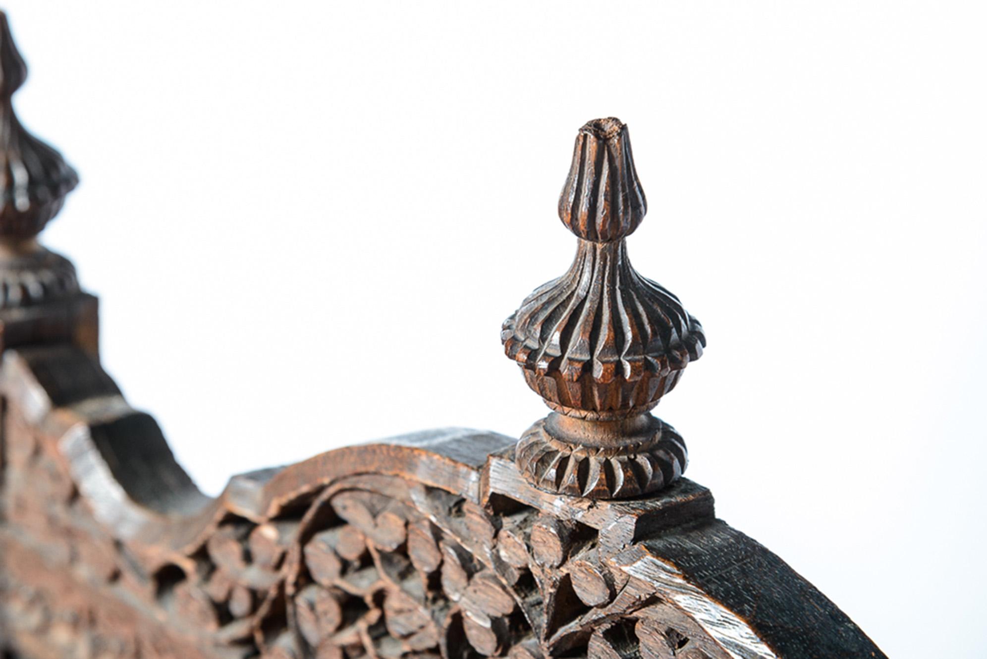 Late 19th Century Anglo-Indian Heavily Carved Rosewood Hardwood & Silk Paisley For Sale 7